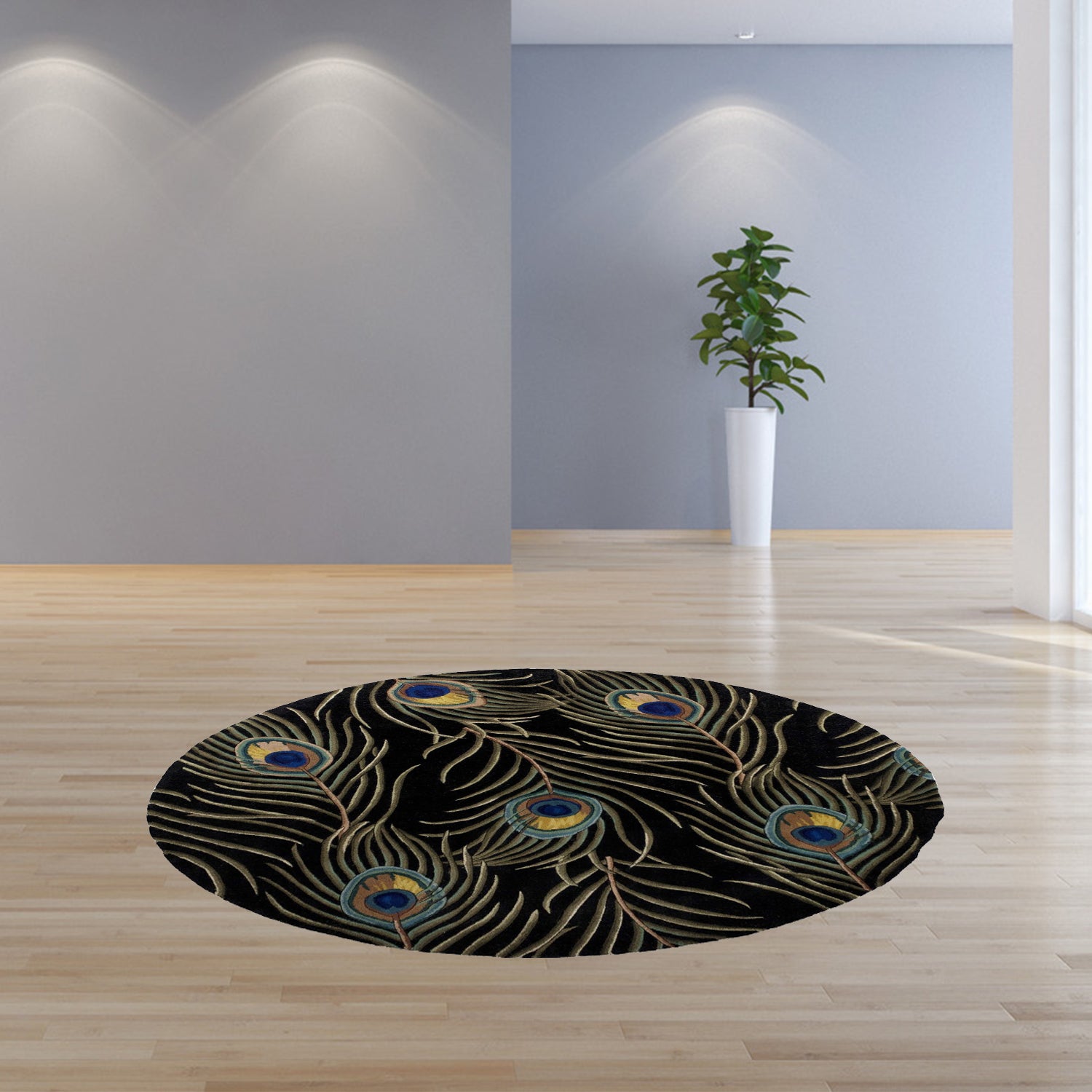 5' Round  Wool Black Area Rug