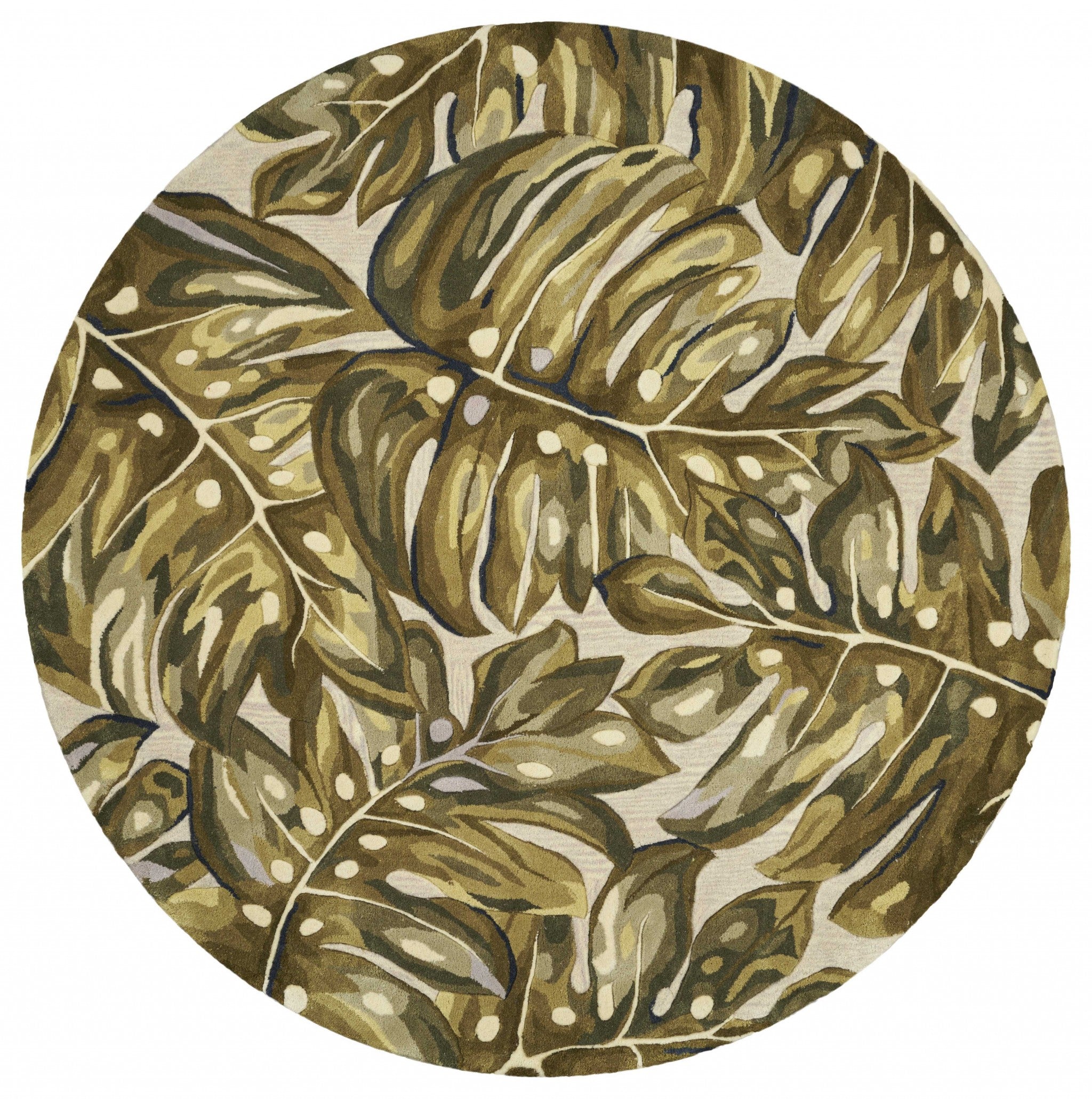 5' Round  Wool Green Area Rug