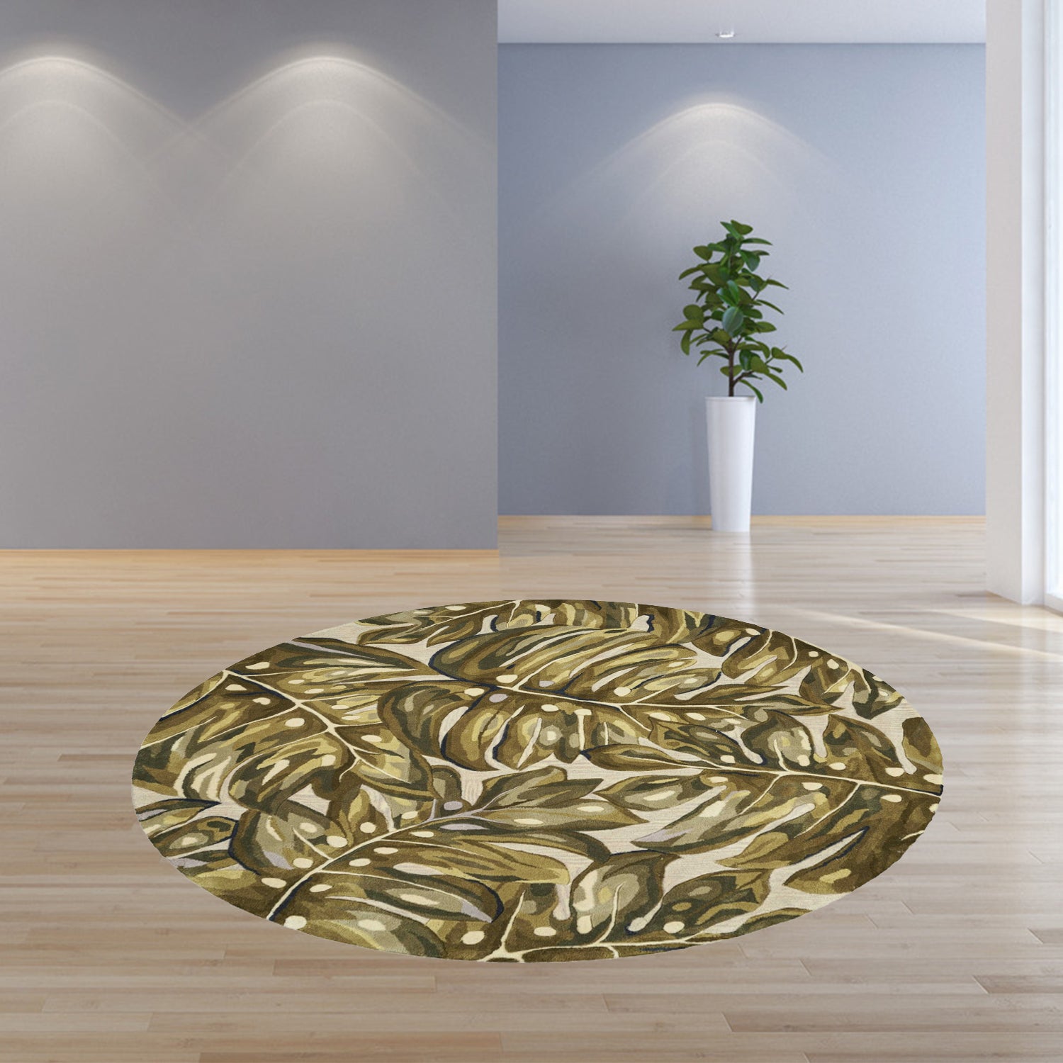5' Round  Wool Green Area Rug