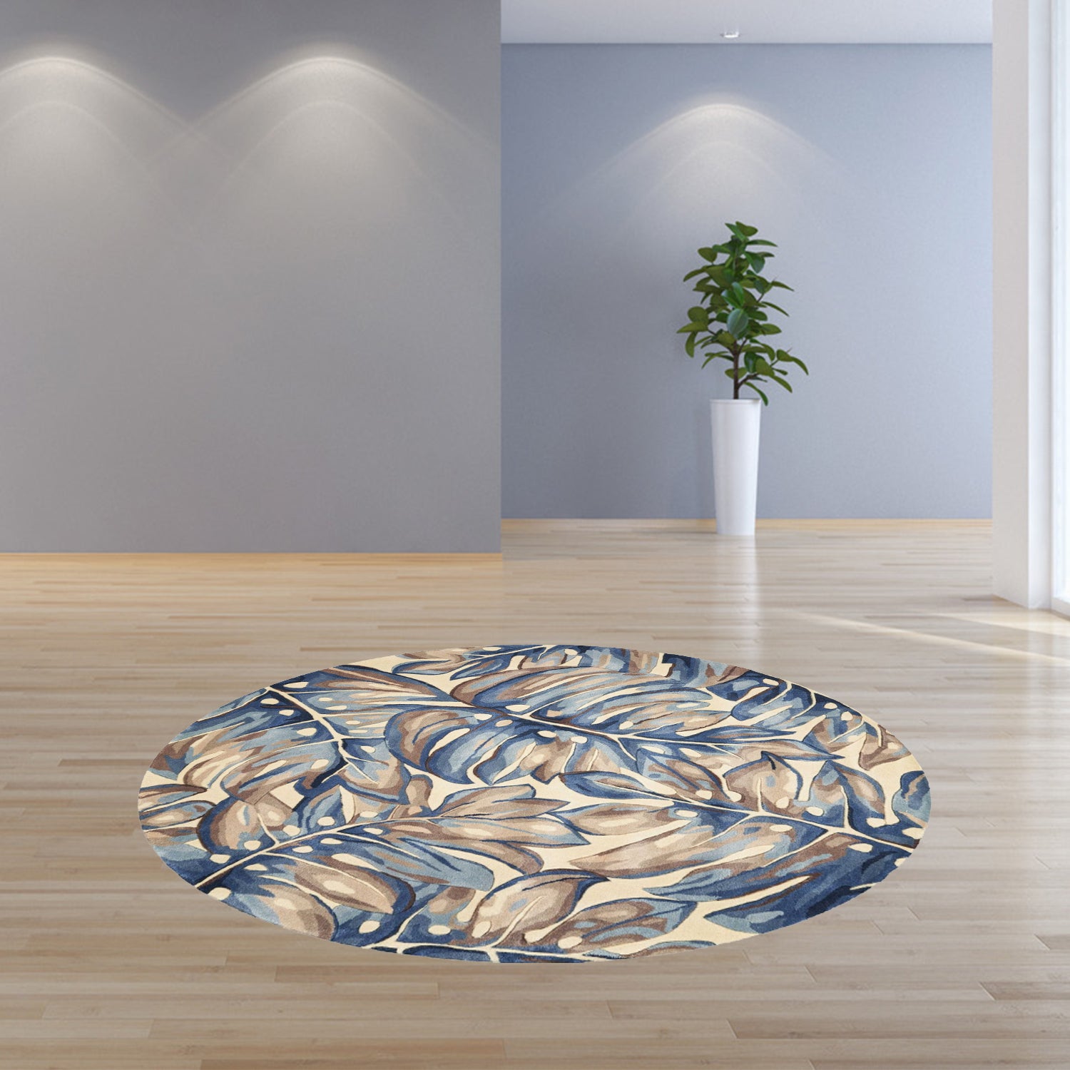 5' Round  Wool Blue Area Rug
