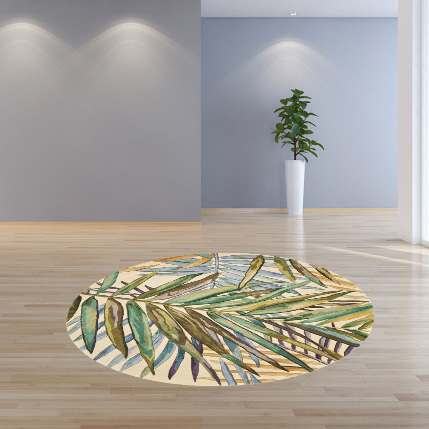 5' Round  Wool Multicol or  Area Rug