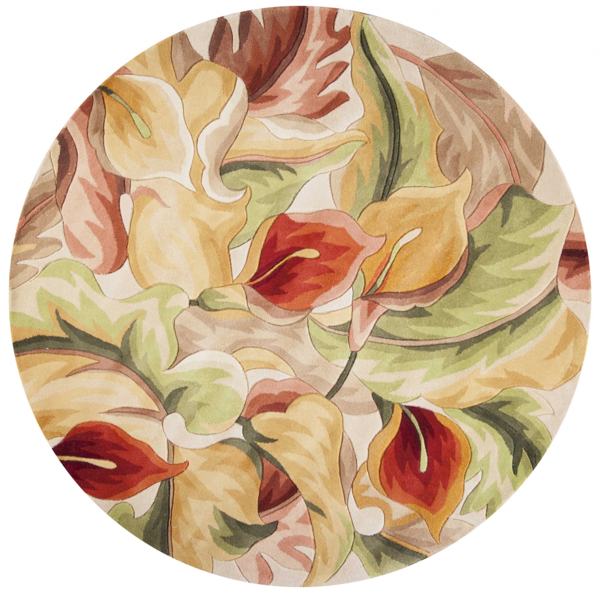 5' Round  Wool Ivory  Area Rug