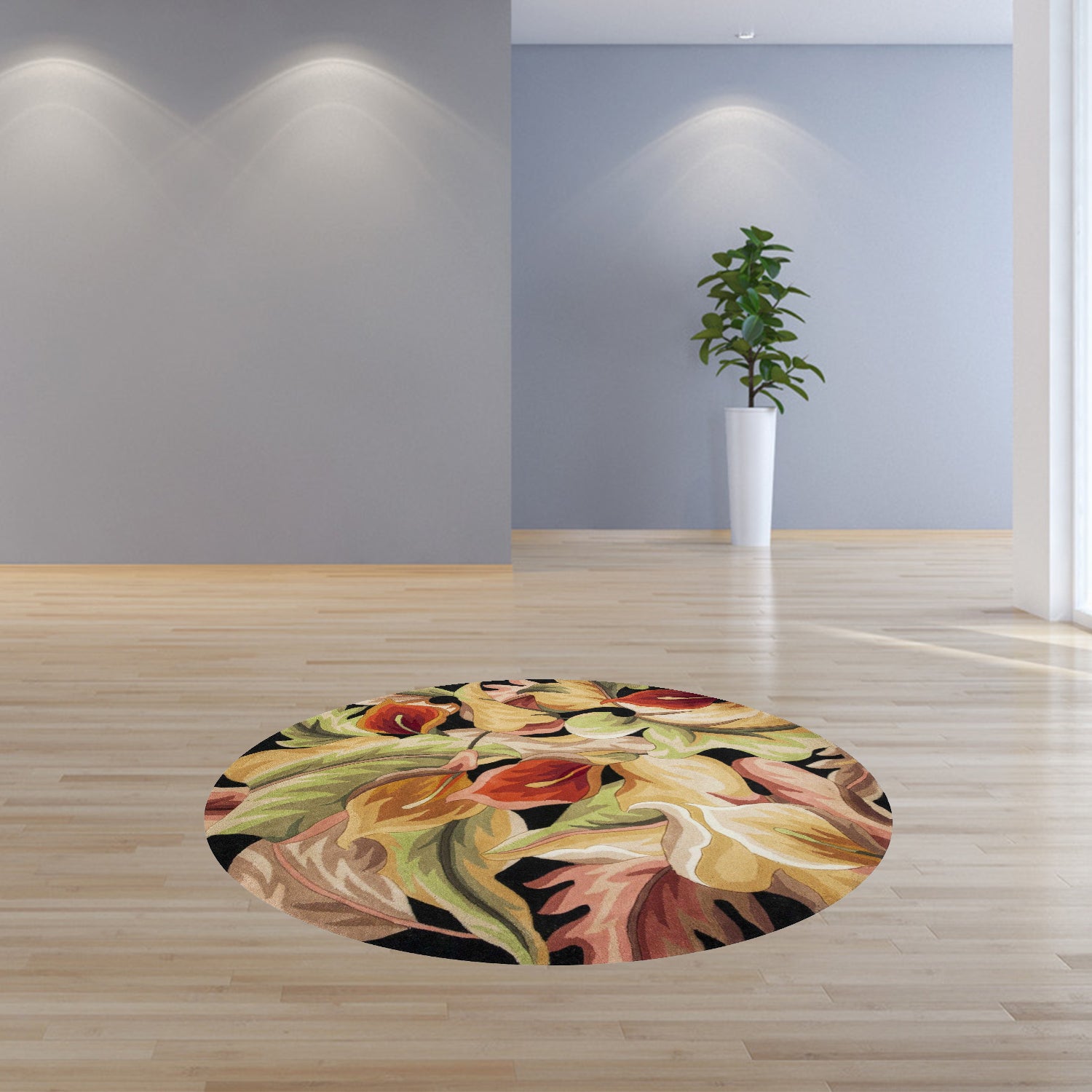 5' Round  Wool Black Area Rug