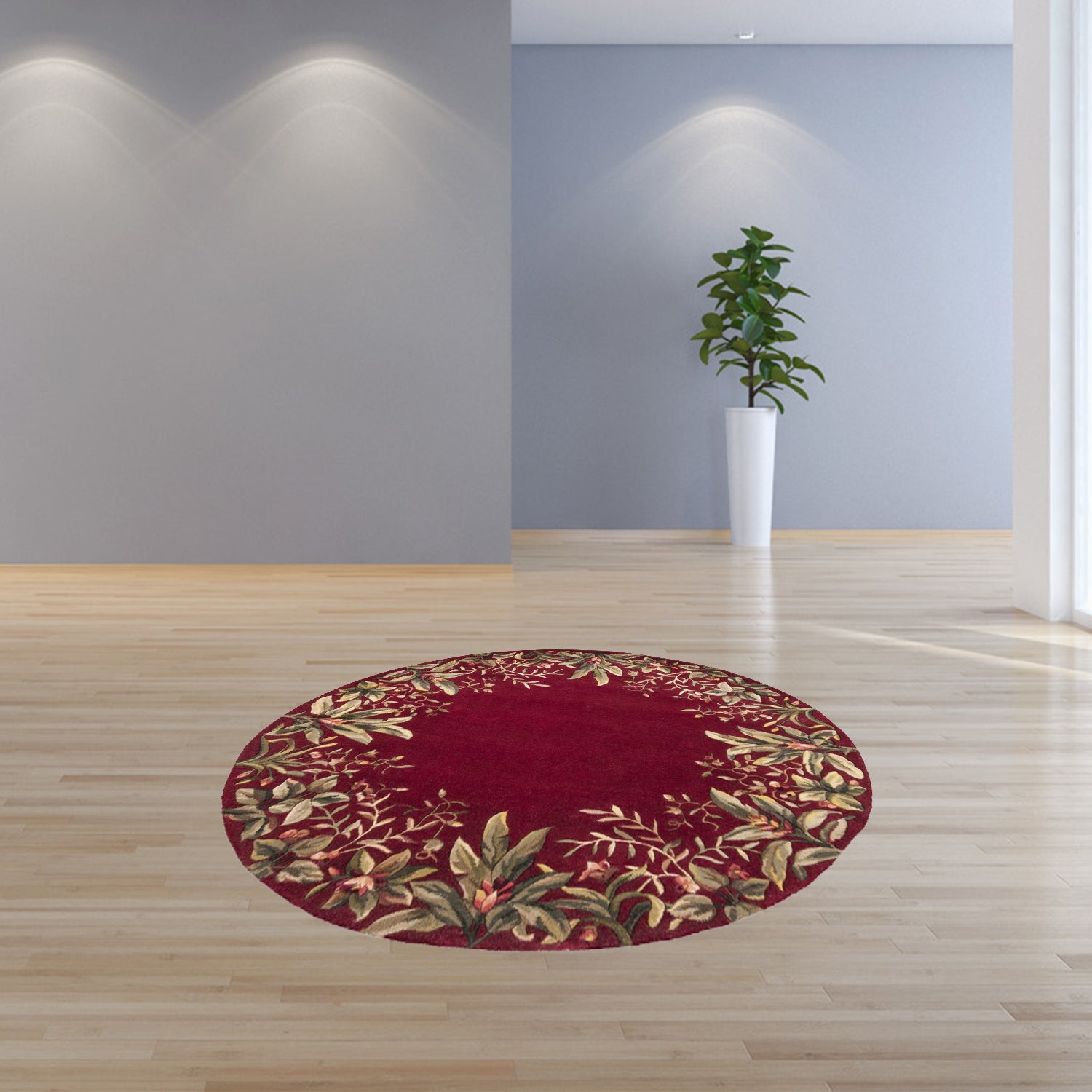 5' Round  Wool Ruby Area Rug