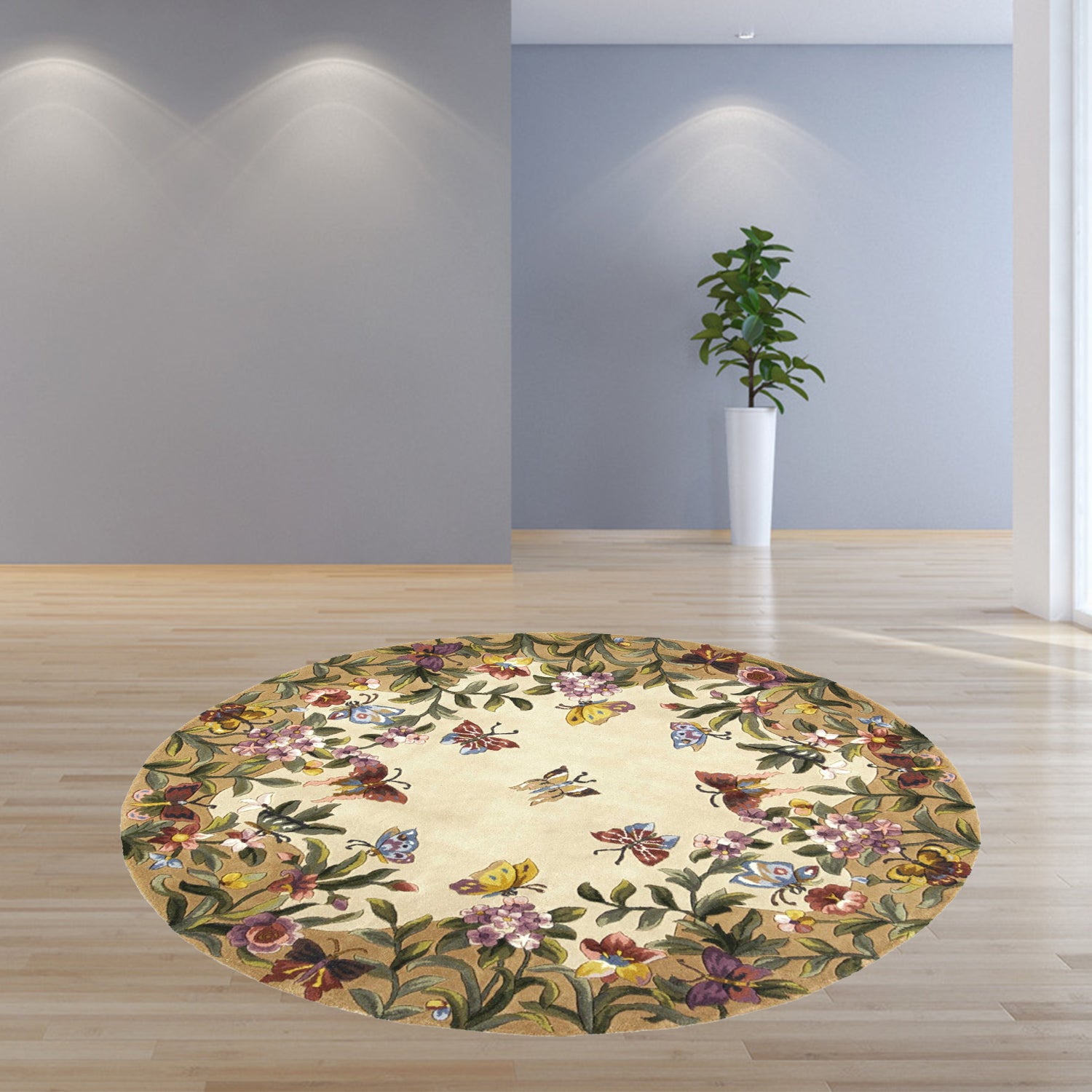 5' Round  Wool Antique Beige Area Rug