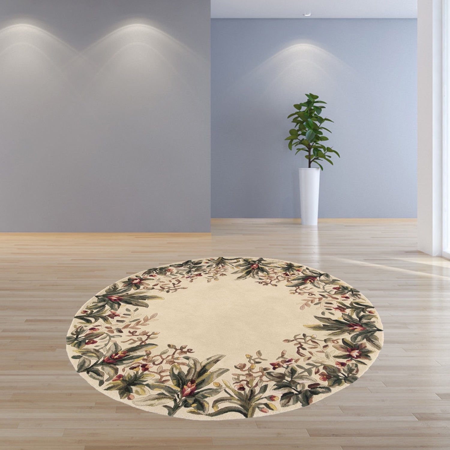 5' Round  Wool Ivory  Area Rug