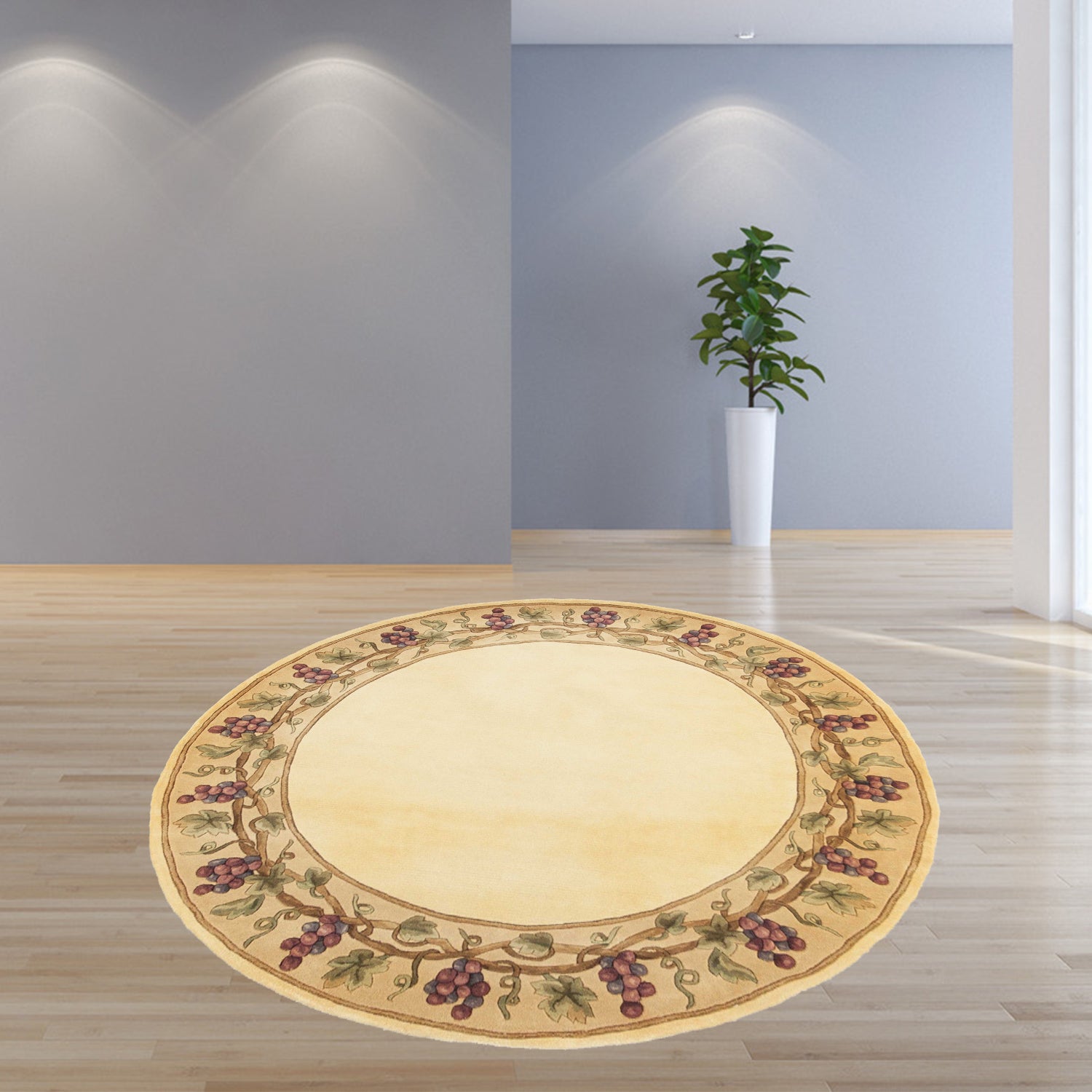 5' Round  Wool Ivory  Area Rug