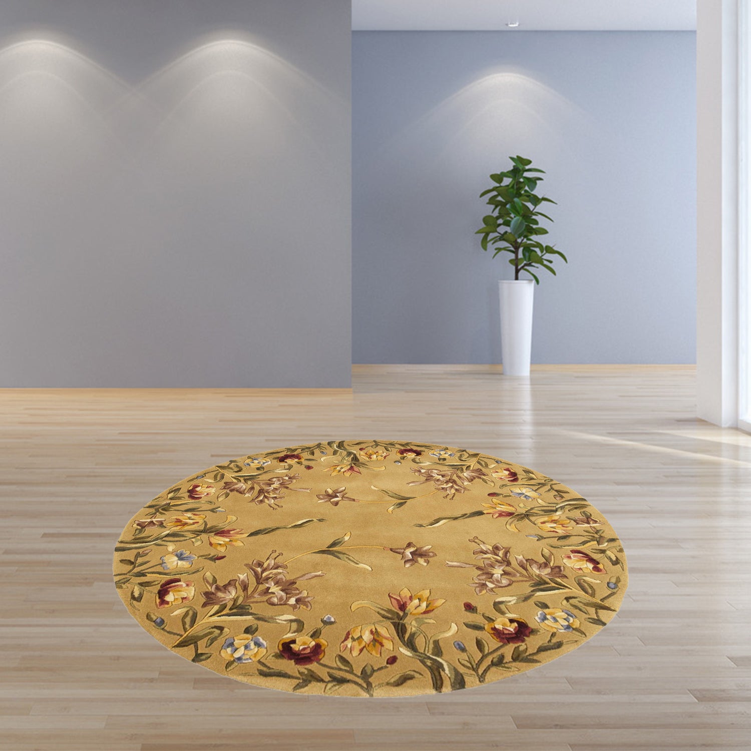 5' Round  Wool Gold Area Rug