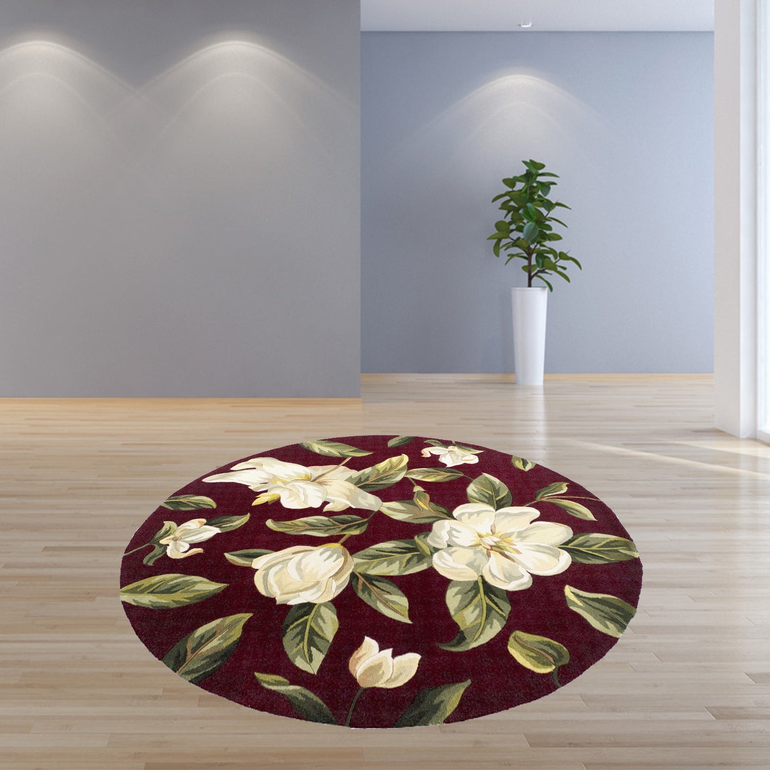 5' Round  Wool Red Area Rug