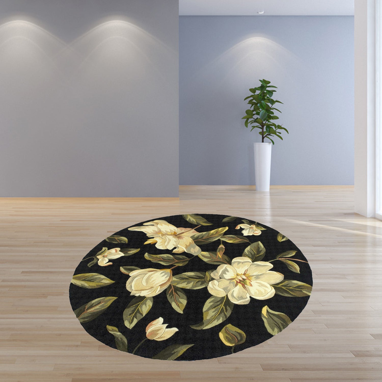 5' Round  Wool Black Area Rug