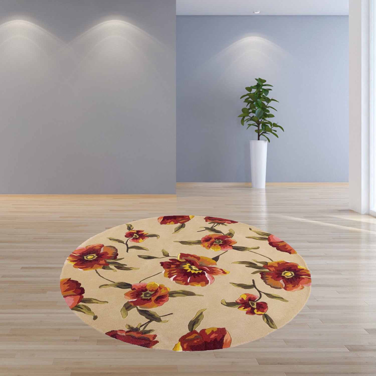 5' Round  Wool Ivory  Area Rug