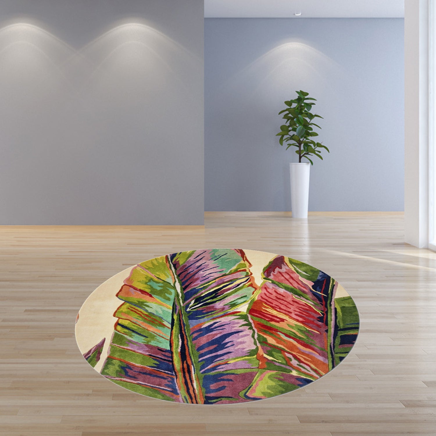 5' Round  Wool Ivory  Area Rug