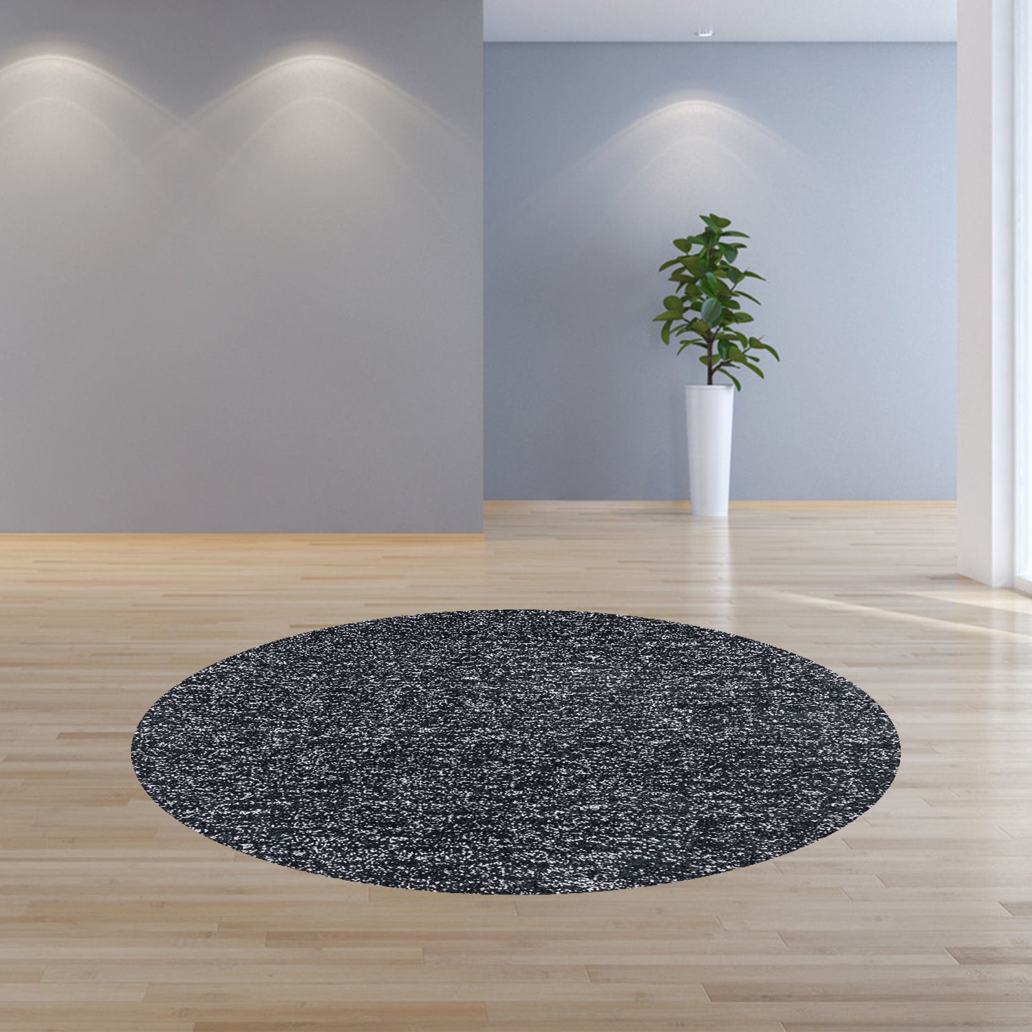 8' Round  Polyester Black Heather Area Rug