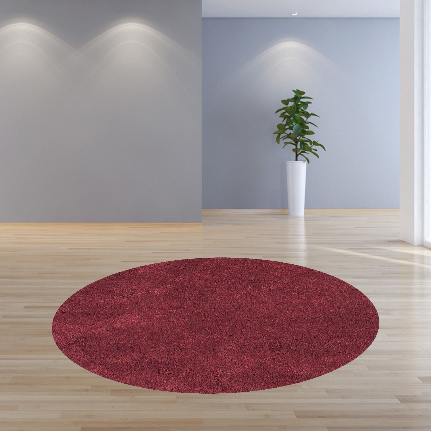 8' Round  Polyester Red Area Rug