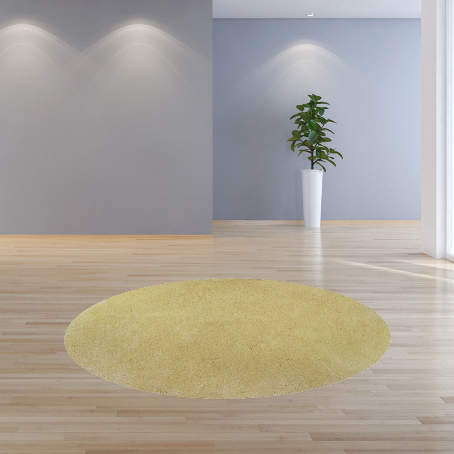 8' Round  Polyester Canary Yellow Area Rug