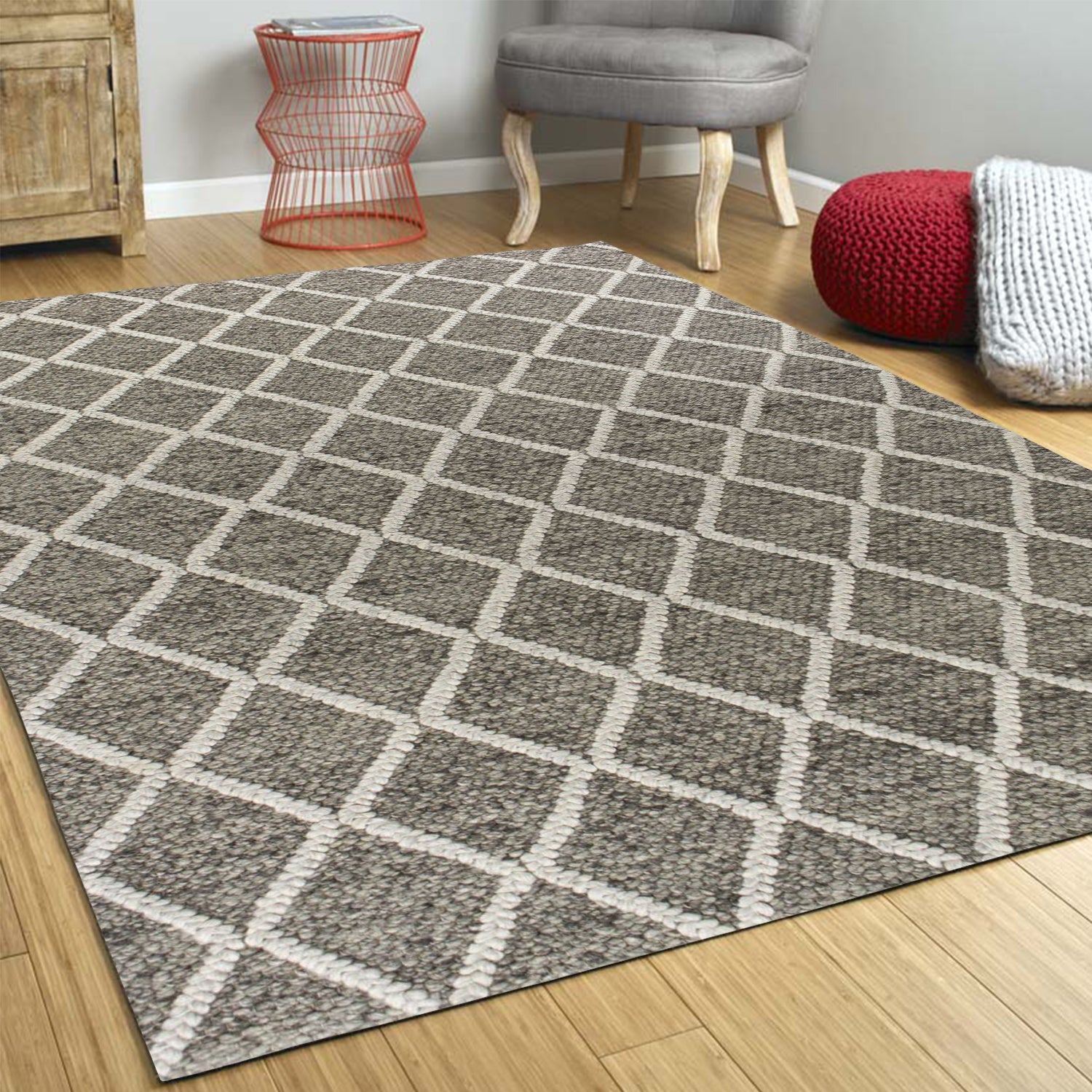 5' x 7'  Wool Dark Grey Area Rug