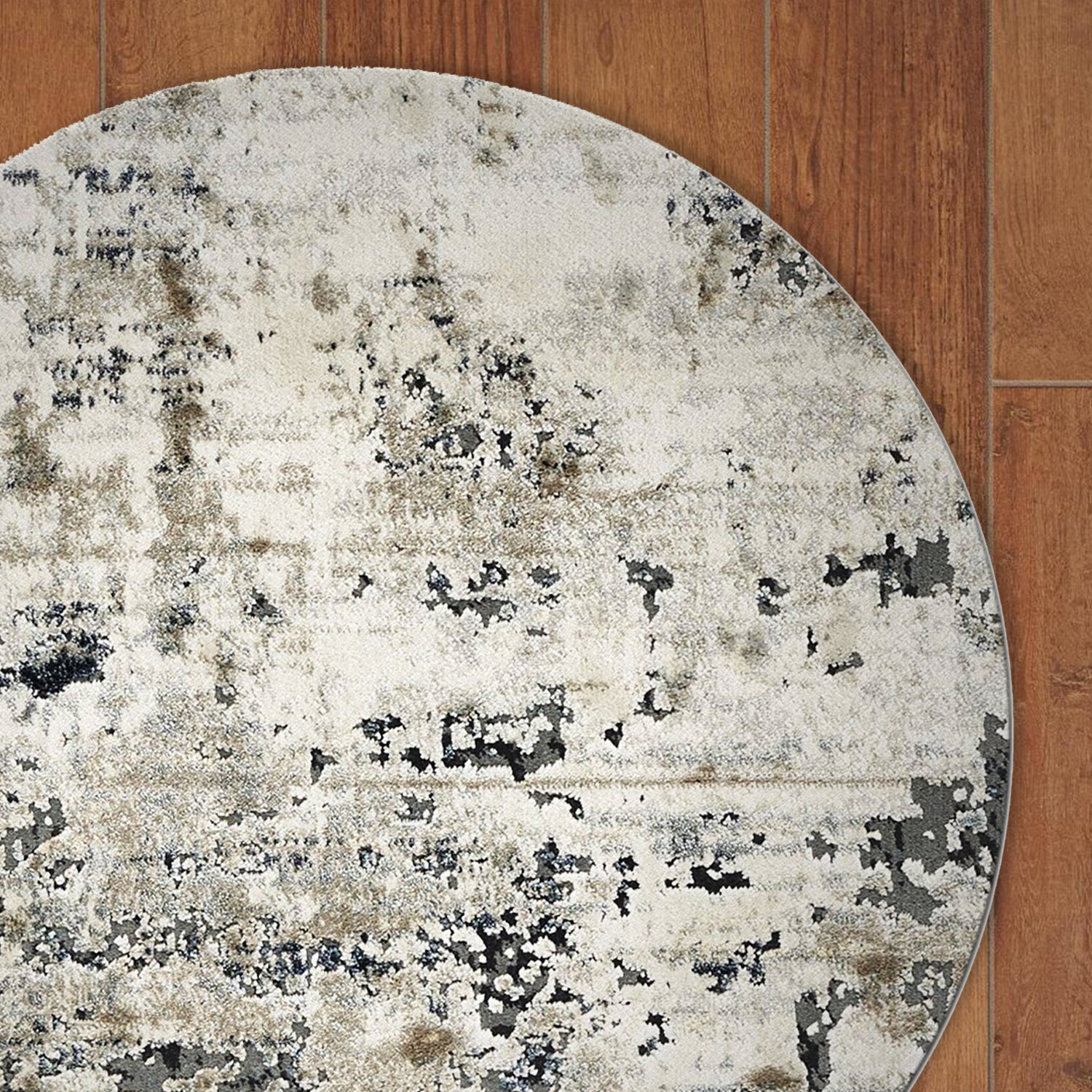 7' Round Polyester Ivoryor Teal Area Rug