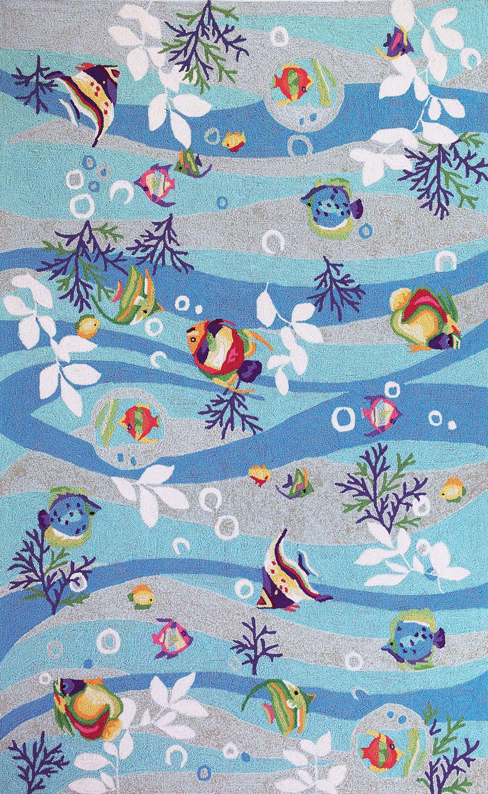 7' x 9' Tropical Fish Blue Area Rug