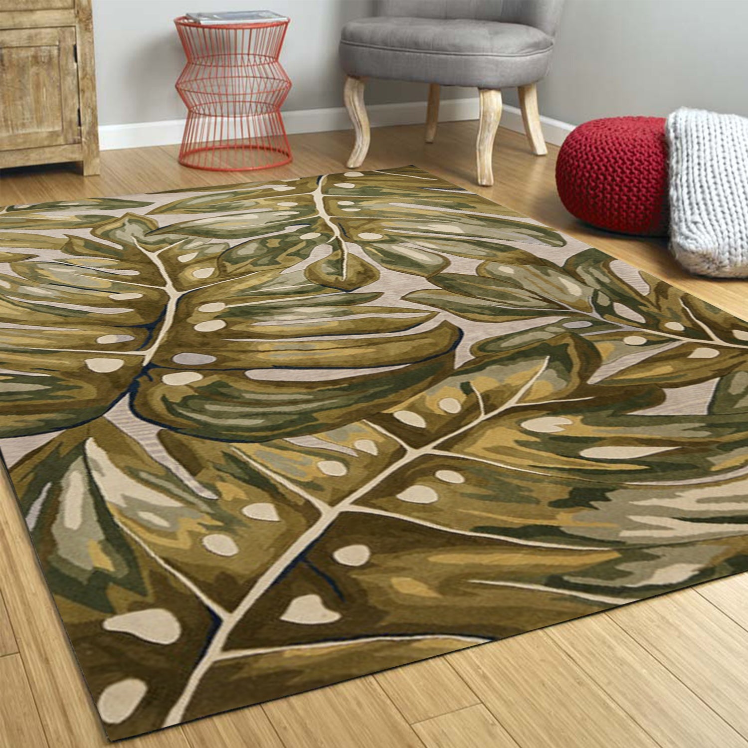 5' x 8'  Wool Green Area Rug