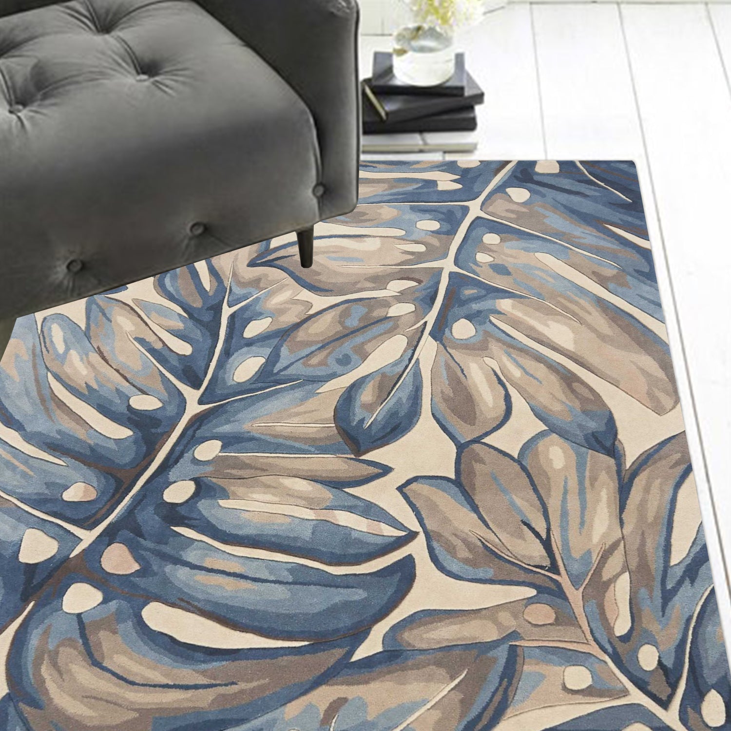 5' x 8'  Wool Blue Area Rug
