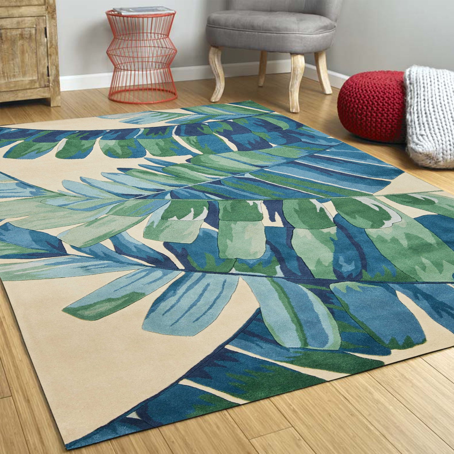 5' x 8'  Wool Ivory or Blue Area Rug