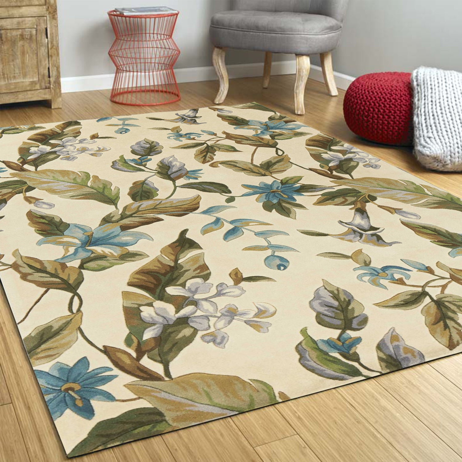 5' x 8'  Wool Ivory or Teal Area Rug