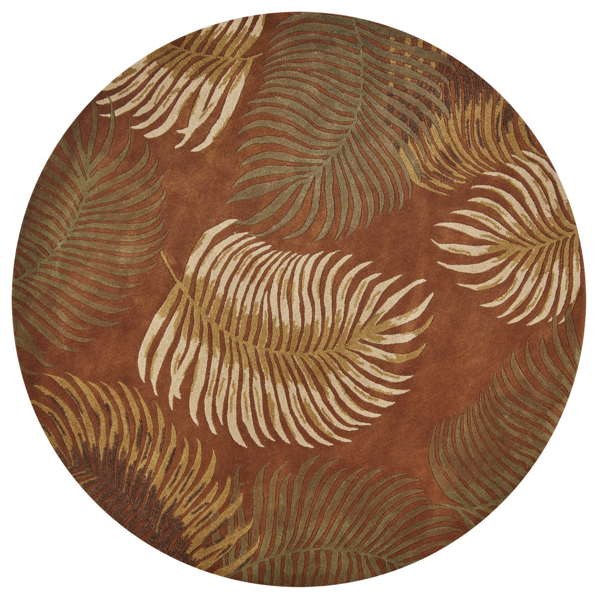 7' Round Wool Rust Area Rug