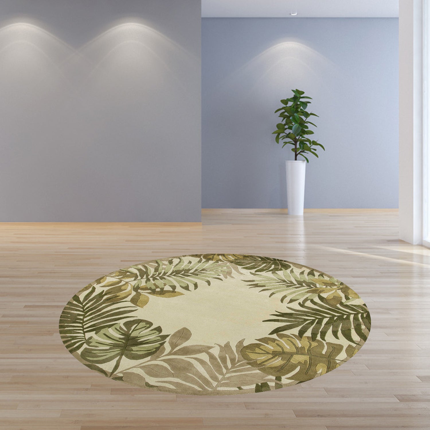 7' Round Wool Ivory  Area Rug