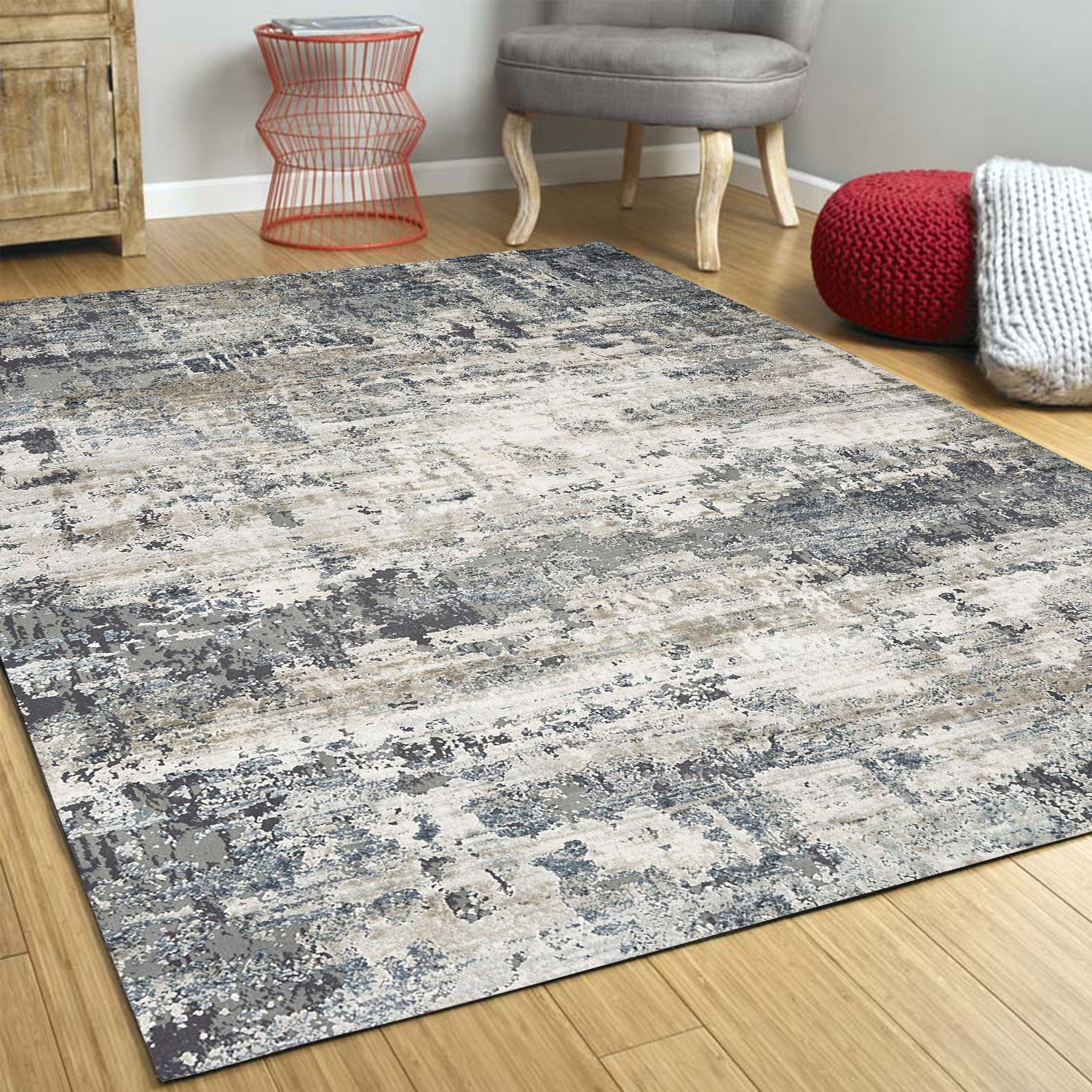 7' x 10'  Polyester Ivoryor Teal Area Rug
