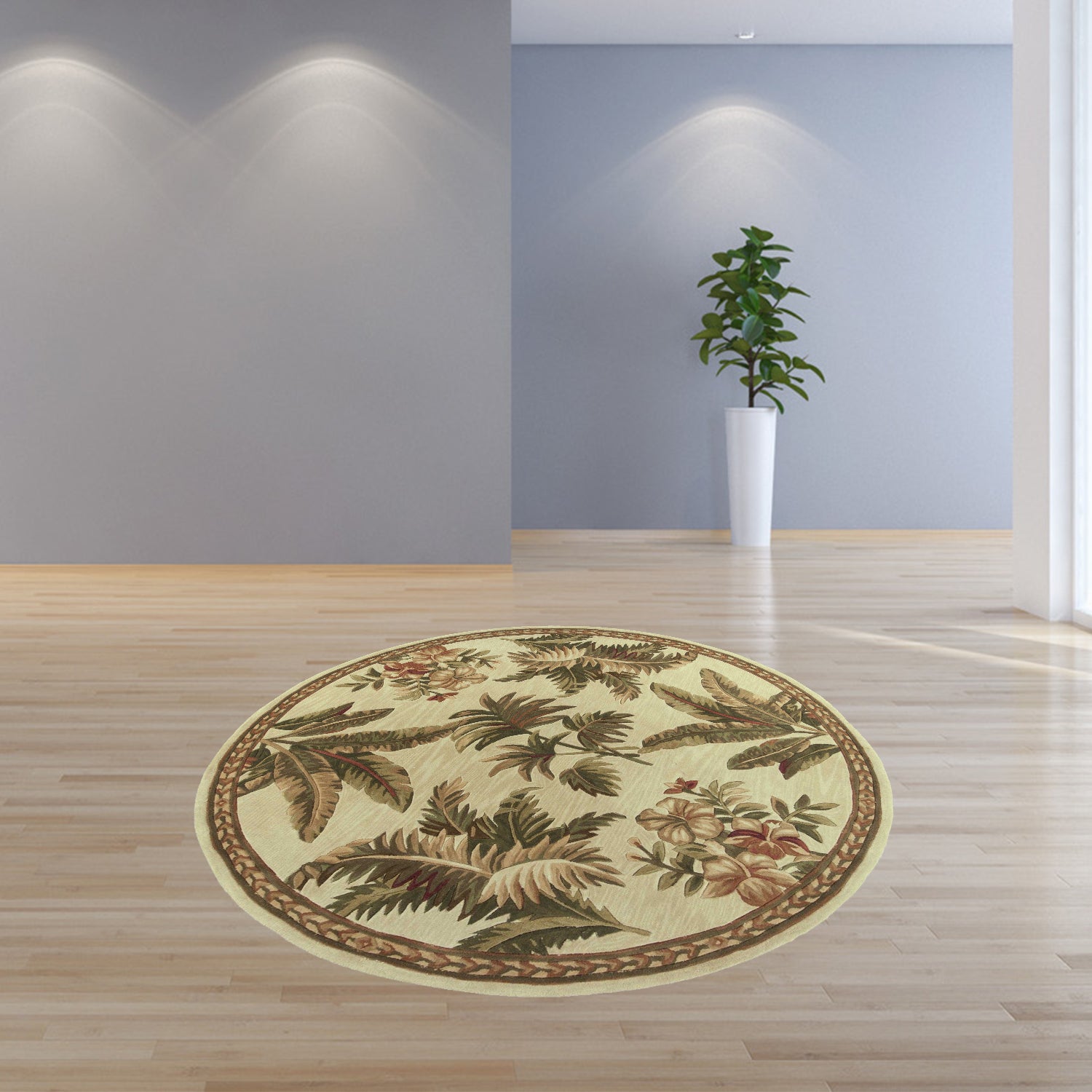 7' Round Wool Ivory  Area Rug