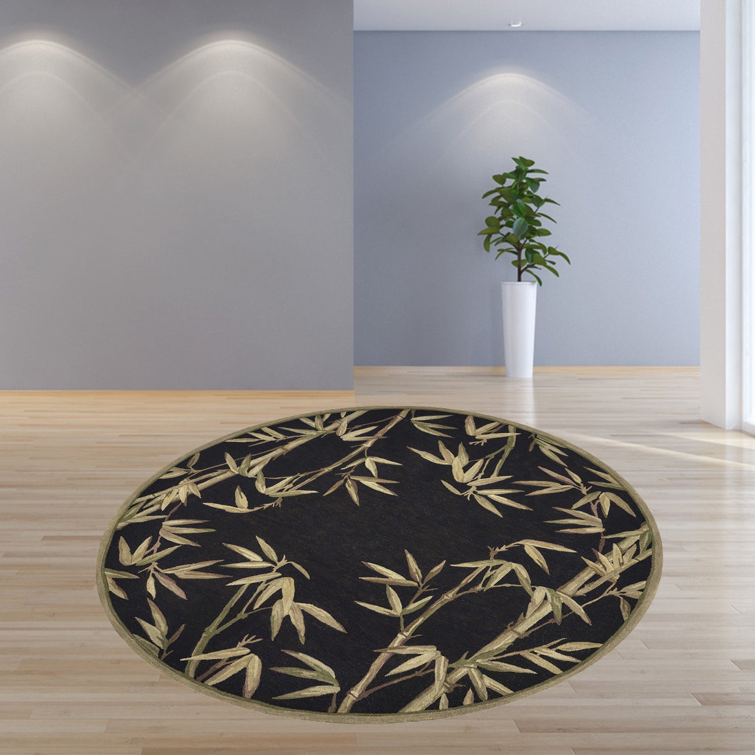 7' Round Wool Black Area Rug