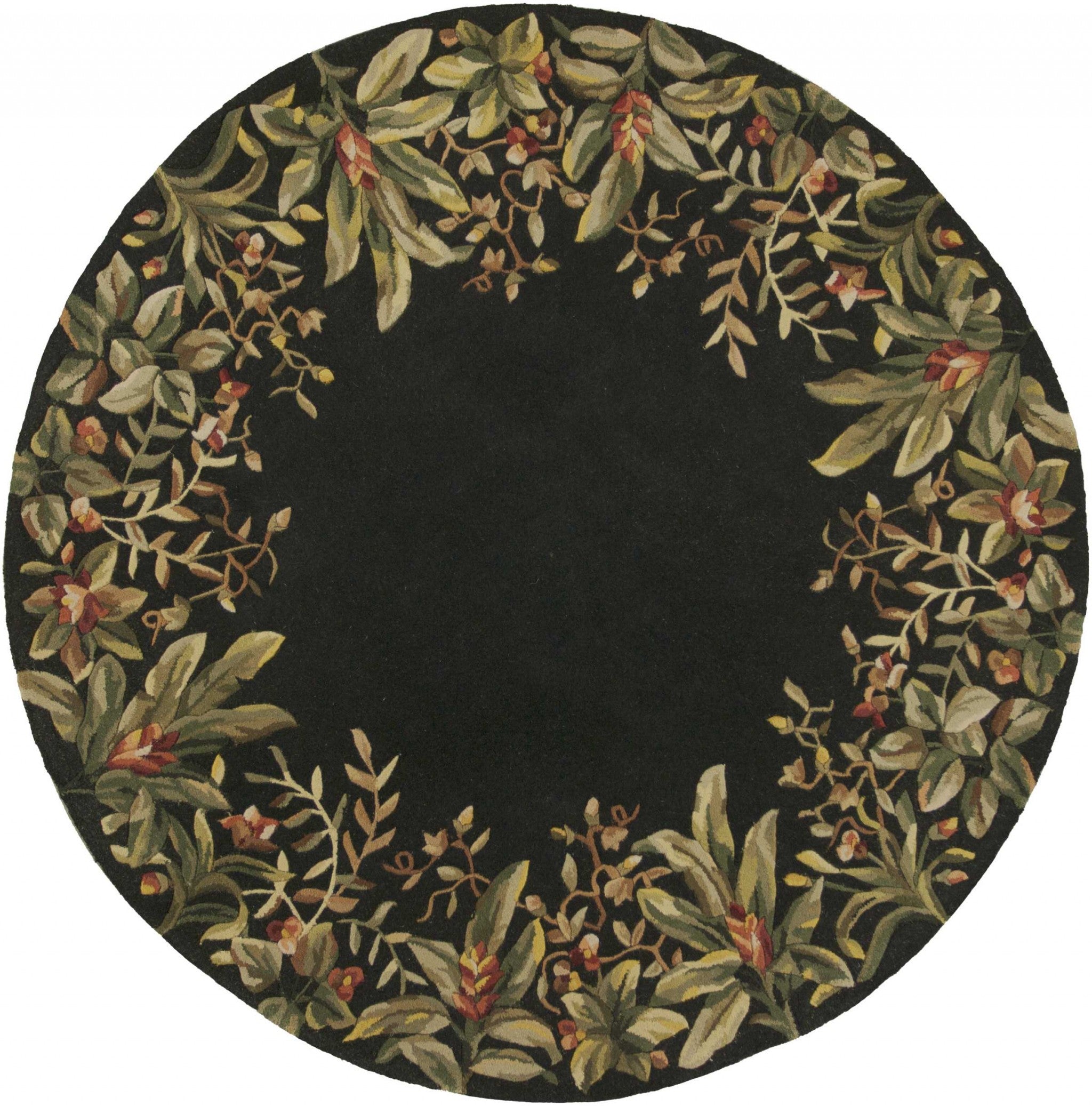 7' Round Wool Black Area Rug