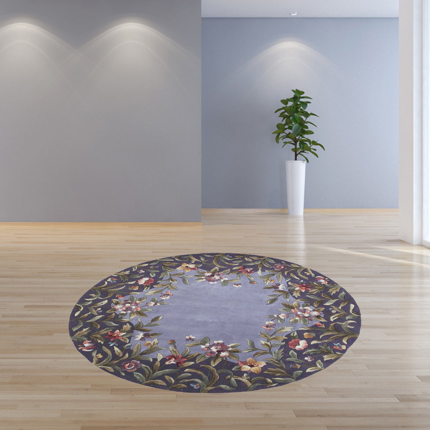 7' Round Wool Lavender Area Rug