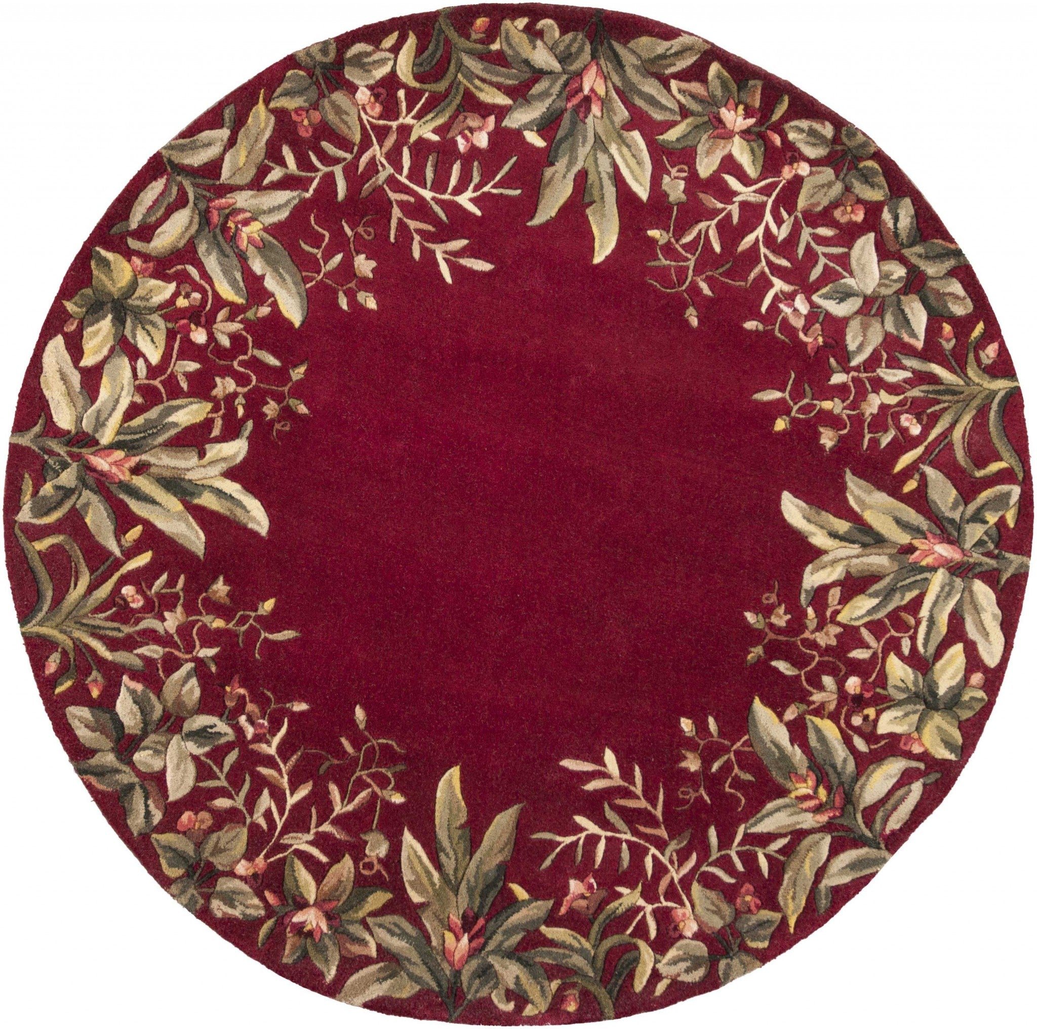 7' Round Wool Ruby Area Rug