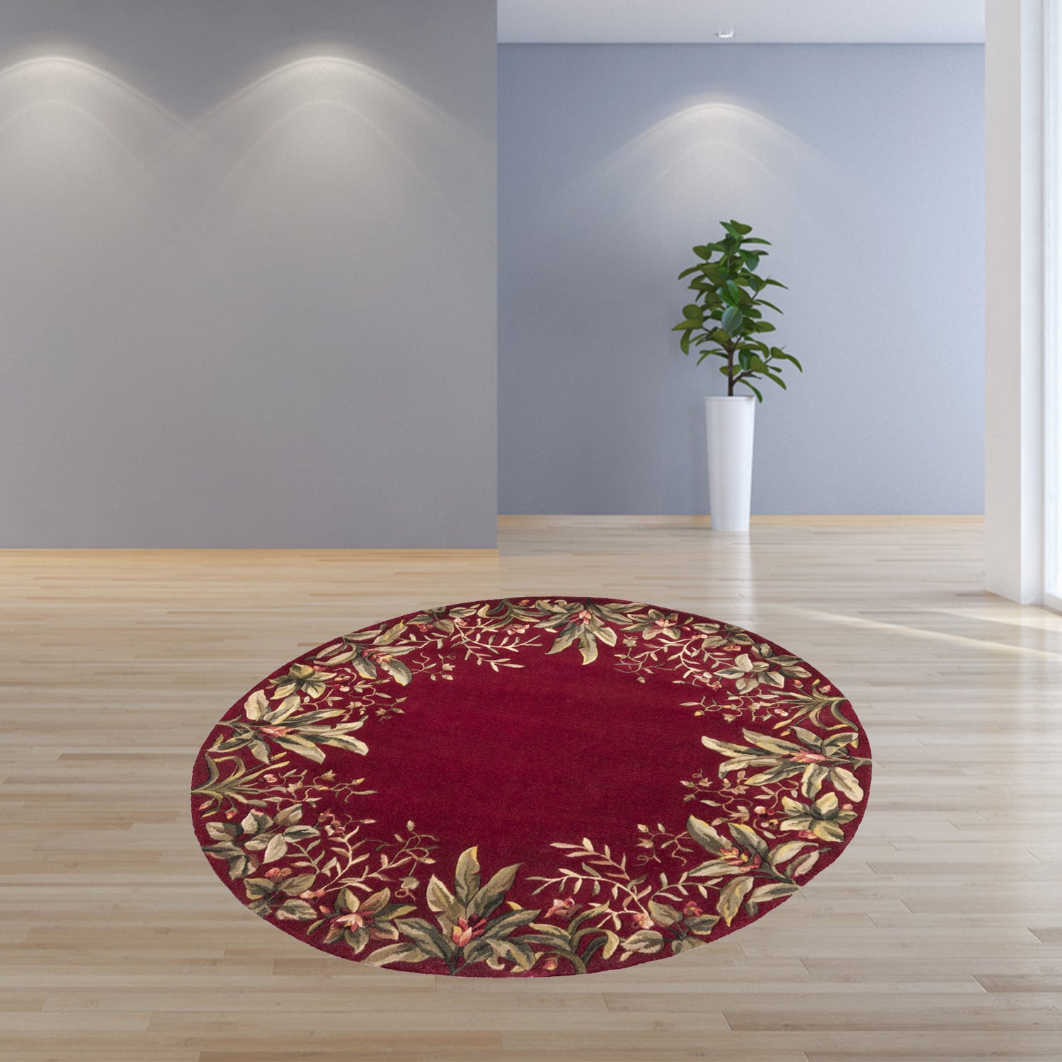 7' Round Wool Ruby Area Rug