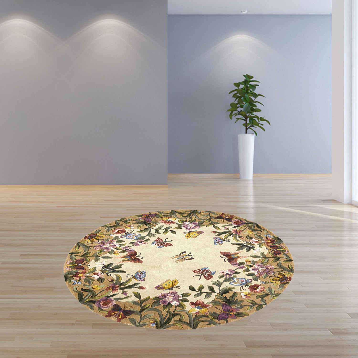 7' Round Wool Antique Beige Area Rug