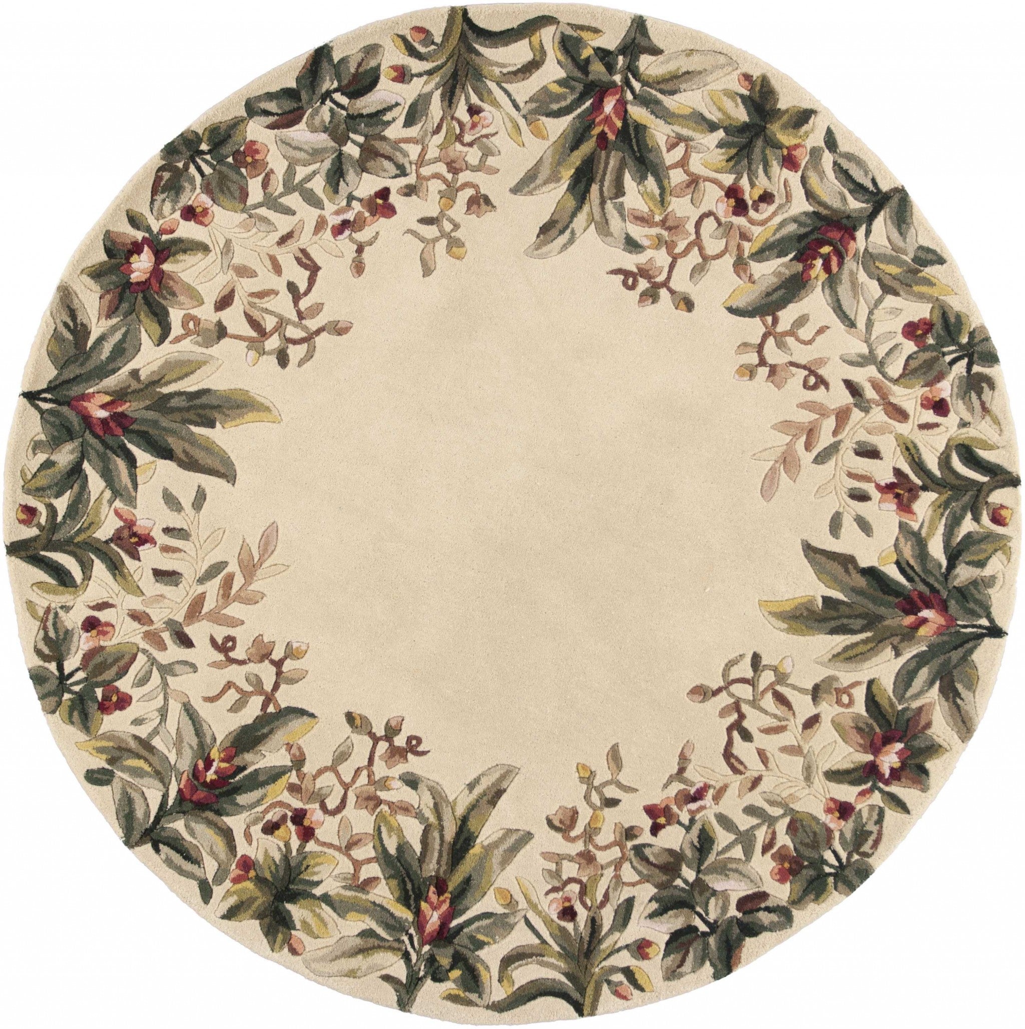 7' Round Wool Ivory  Area Rug