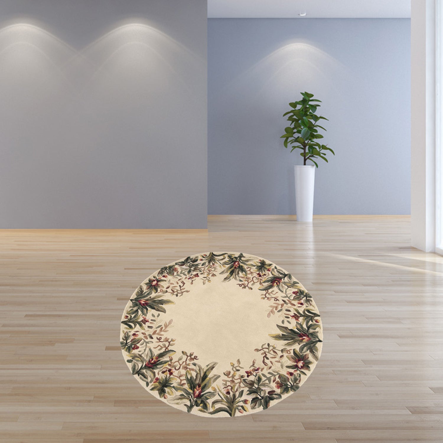7' Round Wool Ivory  Area Rug