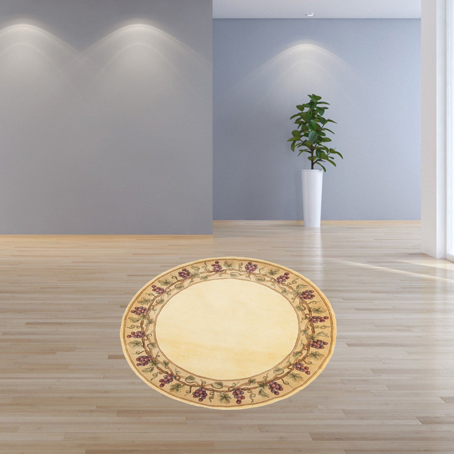 7' Round Wool Ivory  Area Rug