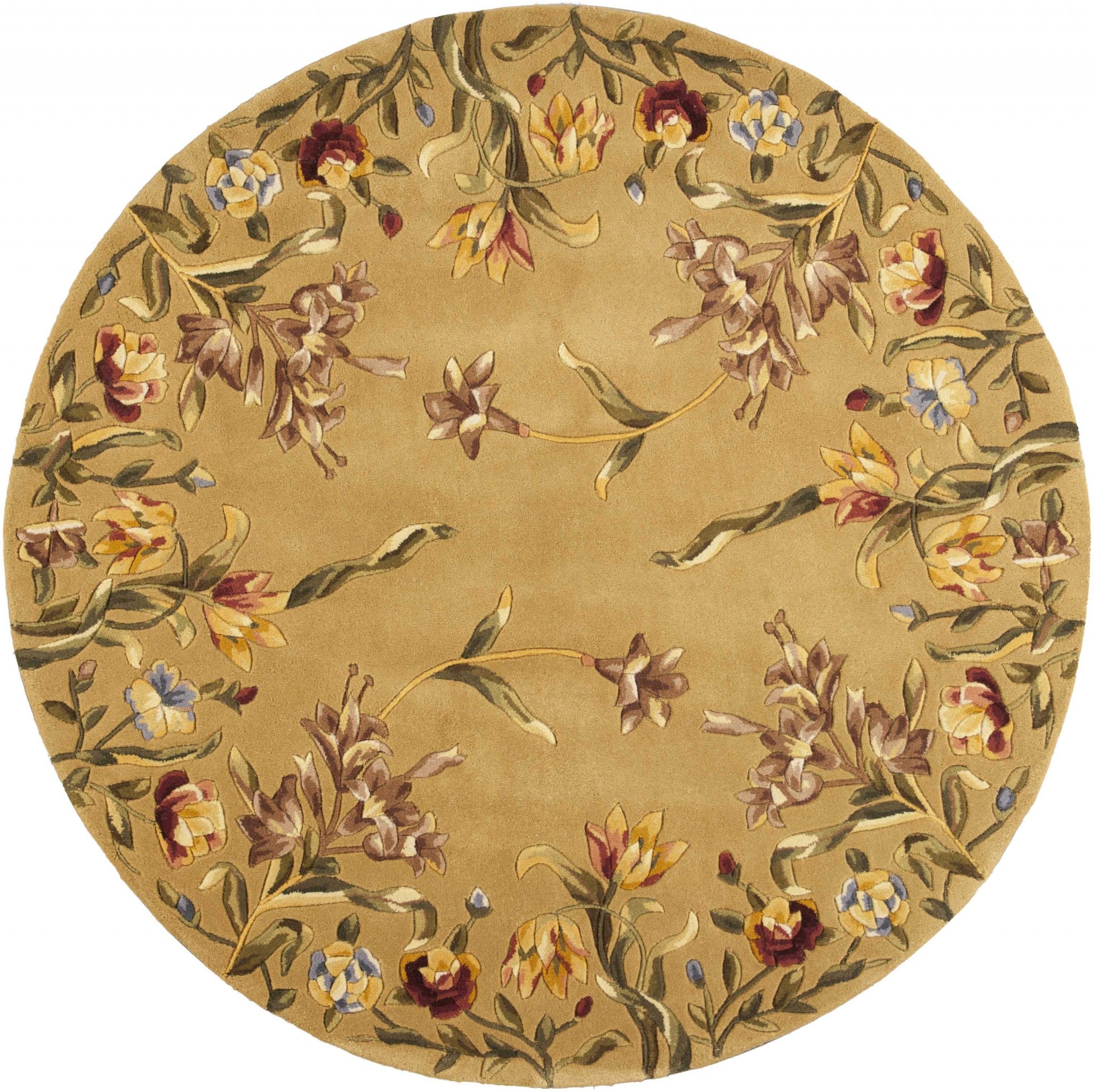7' Round Wool Gold Area Rug