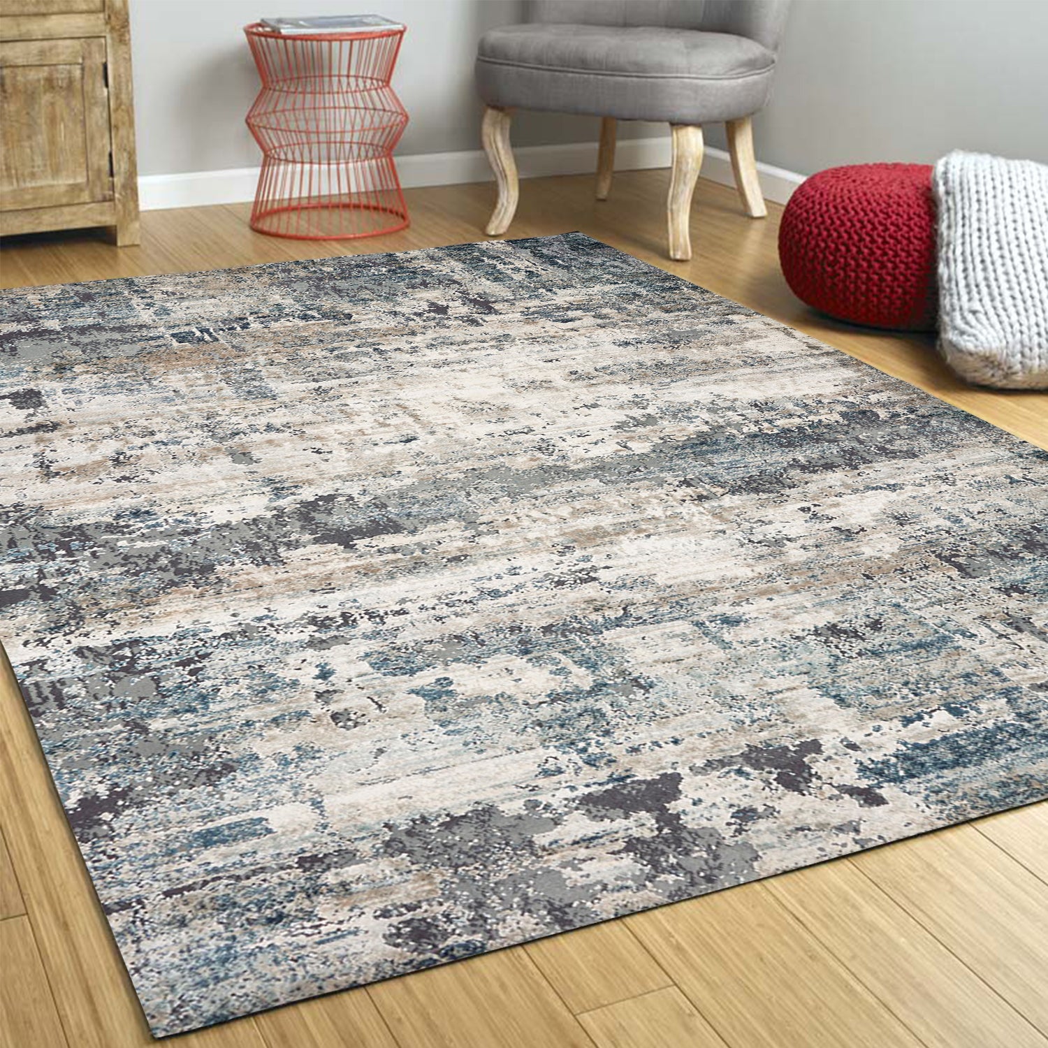 8 x 13  Ivory and Multi Gray Area Rug