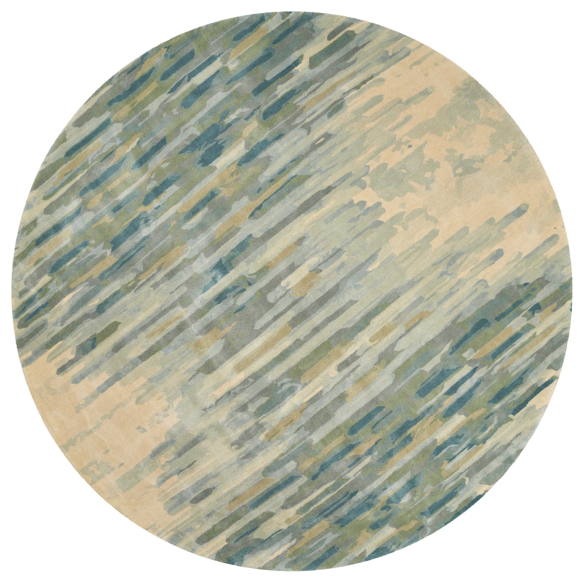 8' Round  Wool Green Area Rug