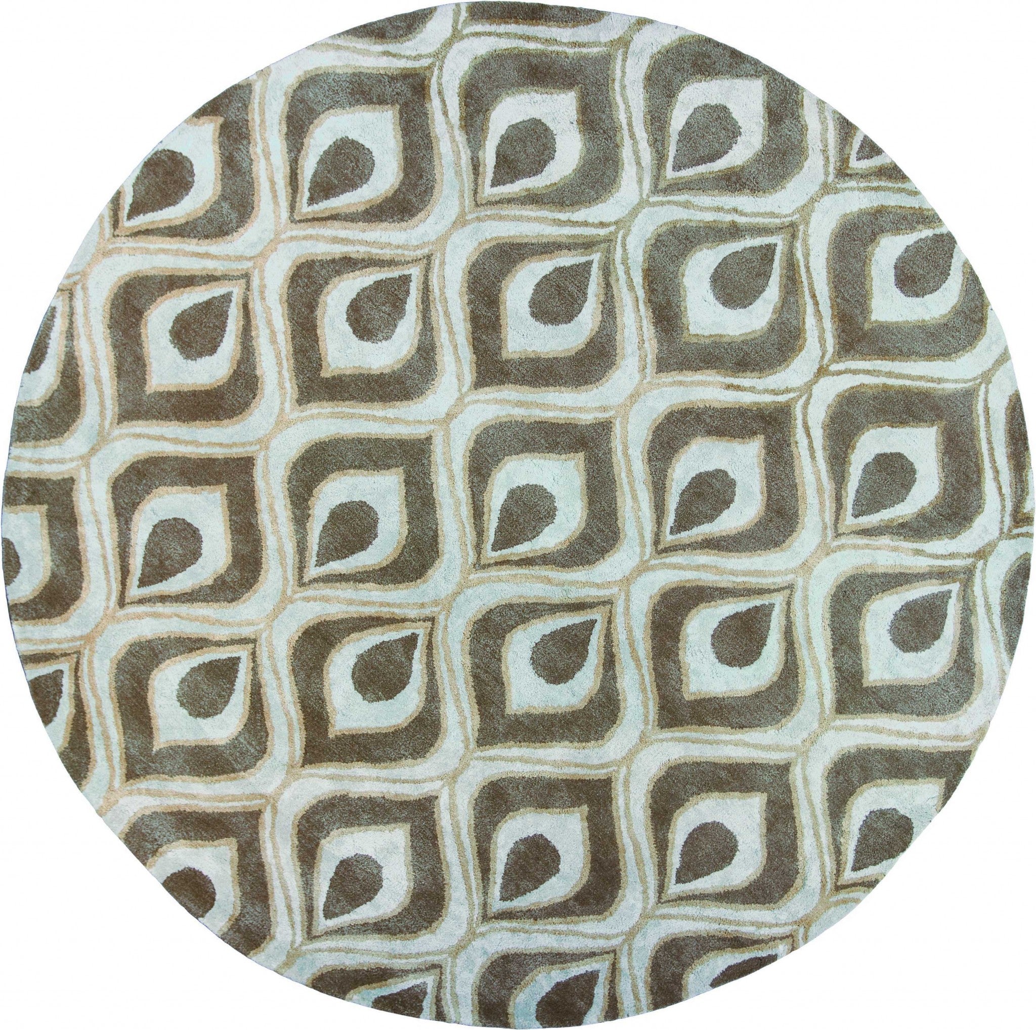7 Ft Round Wool and  Viscose Blend Beige Area Rug