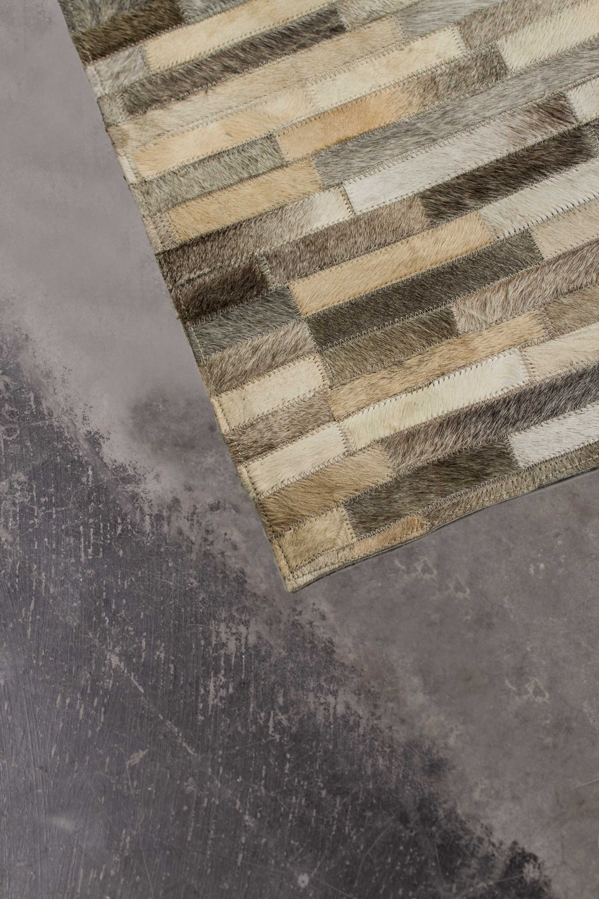 96" x 120" Mixed Gray Linear  Cowhide Stitched   Area Rug