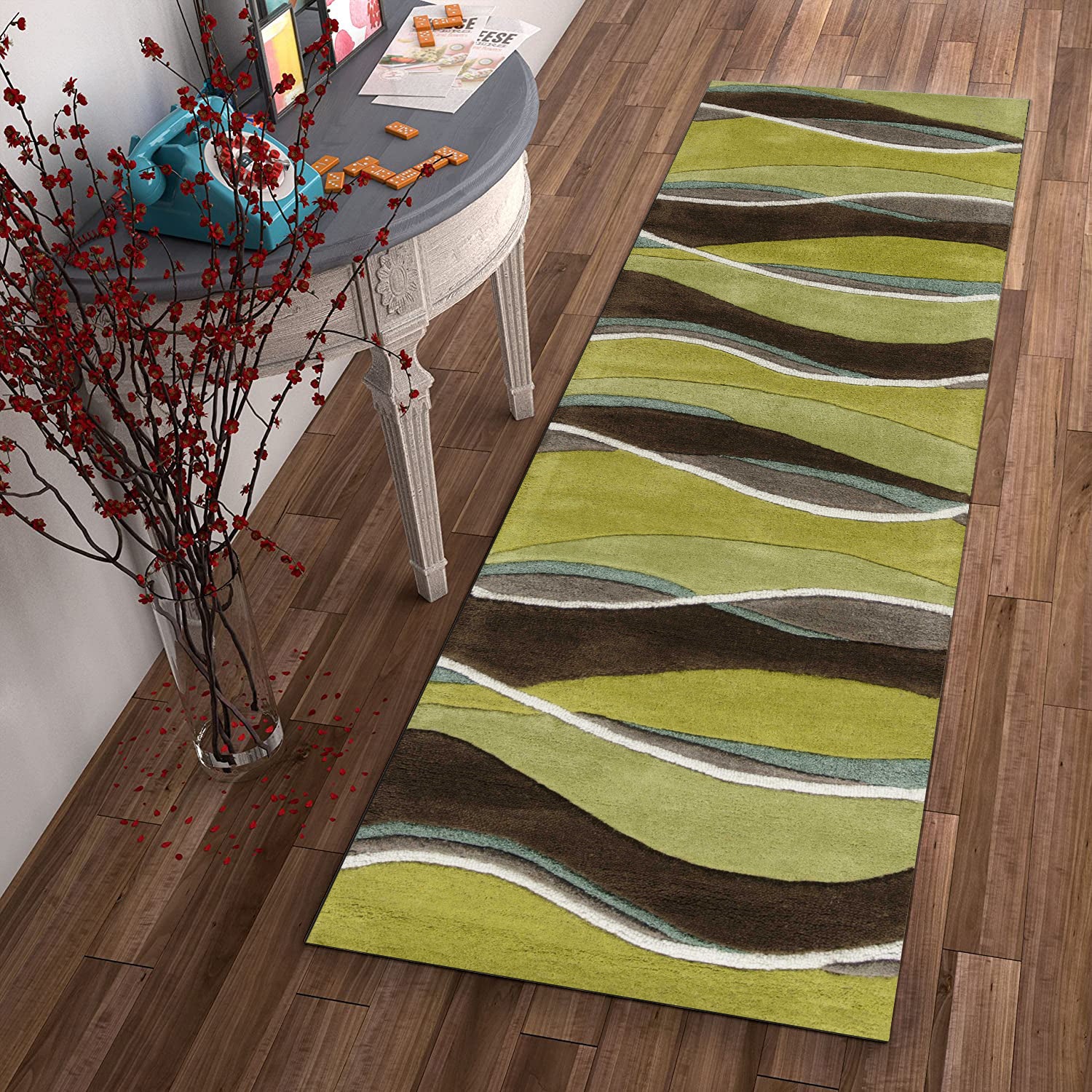 2' x 7' Runner Wool Lime or Mocha Area Rug