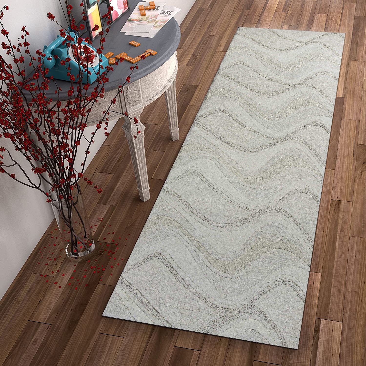2' x 7' Runner Wool Ivory Area Rug