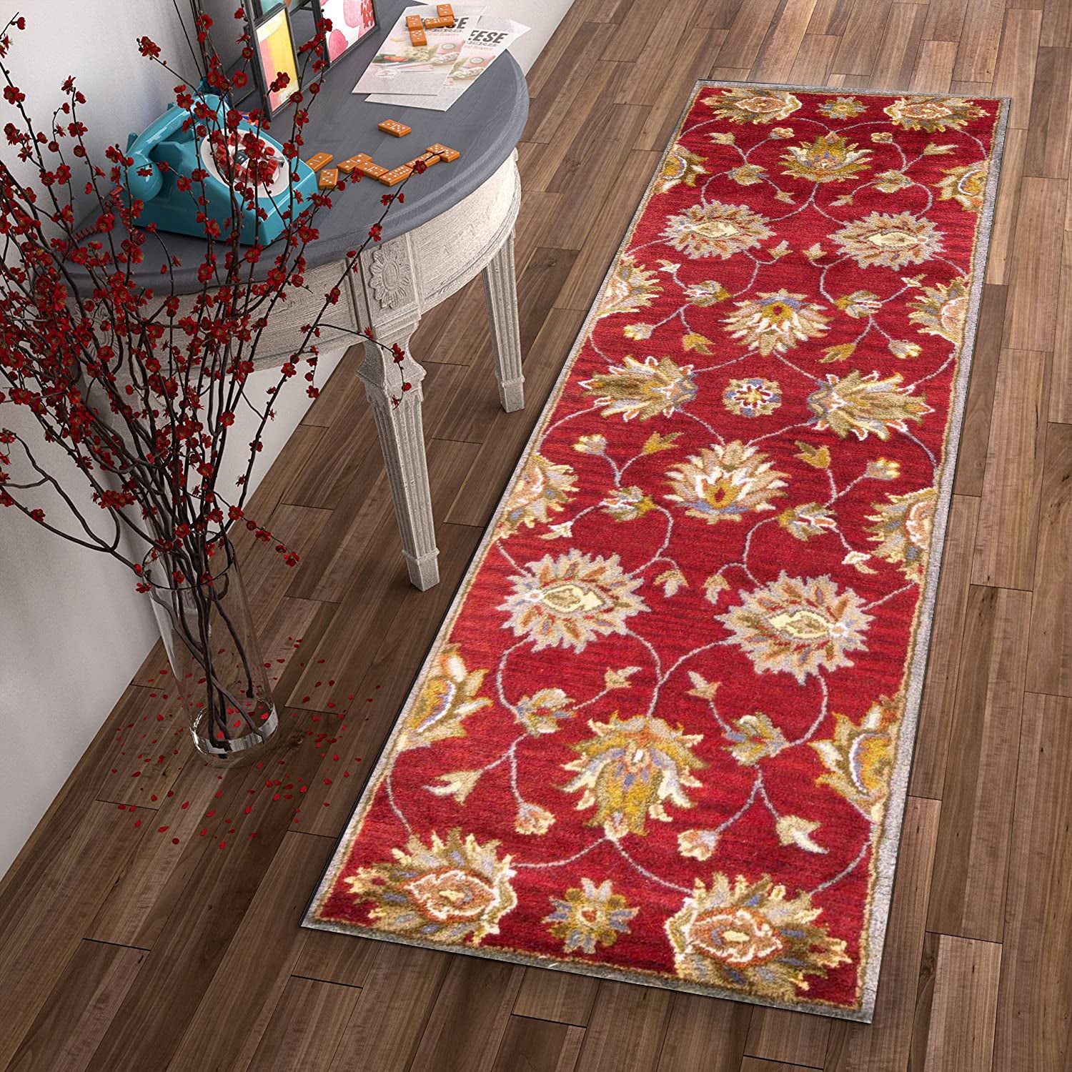 2' x 7' Runner Wool Red Area Rug