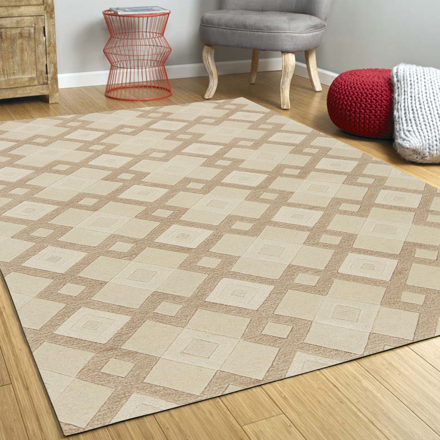 3' x 5' Wool Ivory Area Rug