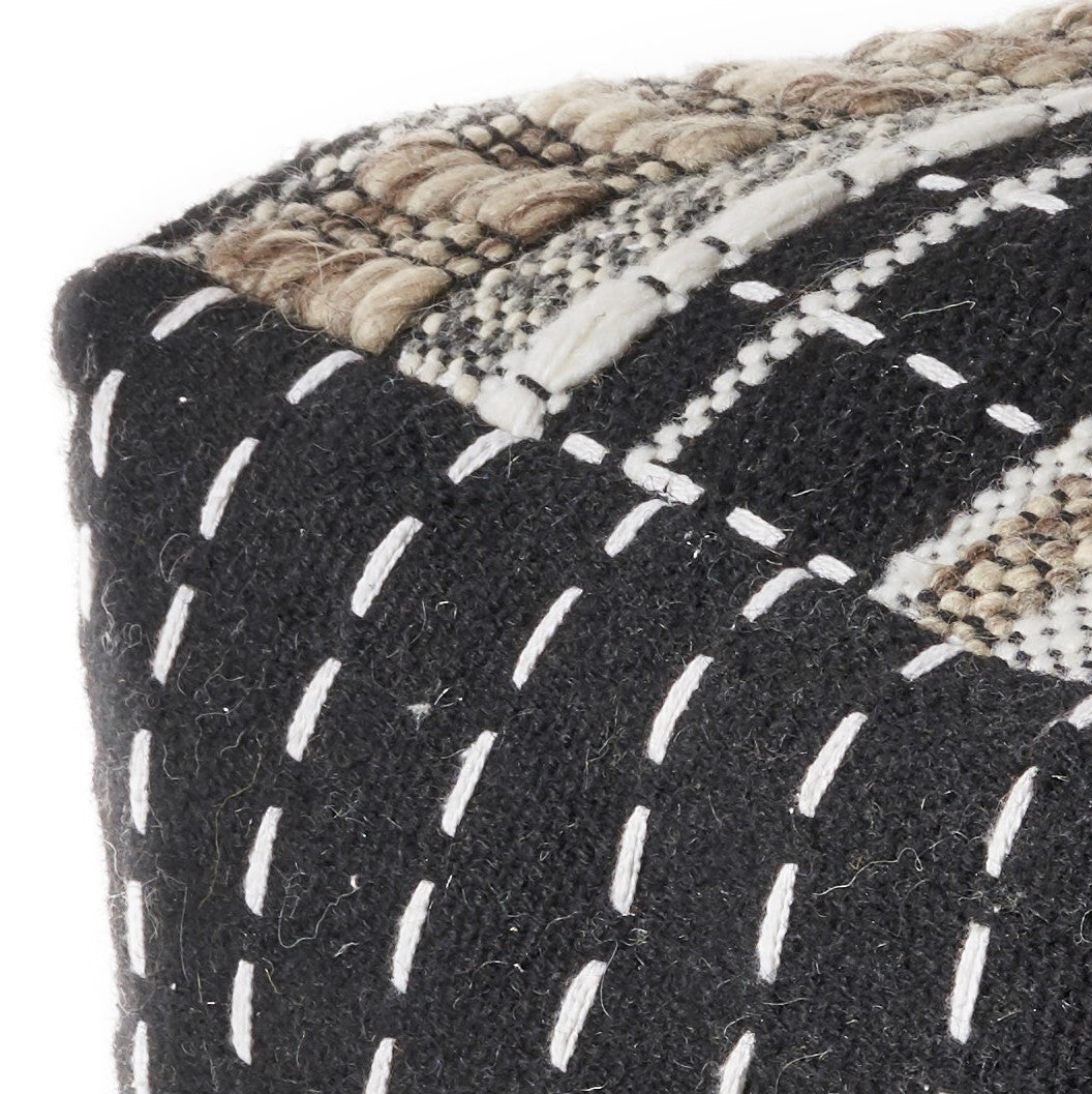 18" x 18" Wool Black Pouf