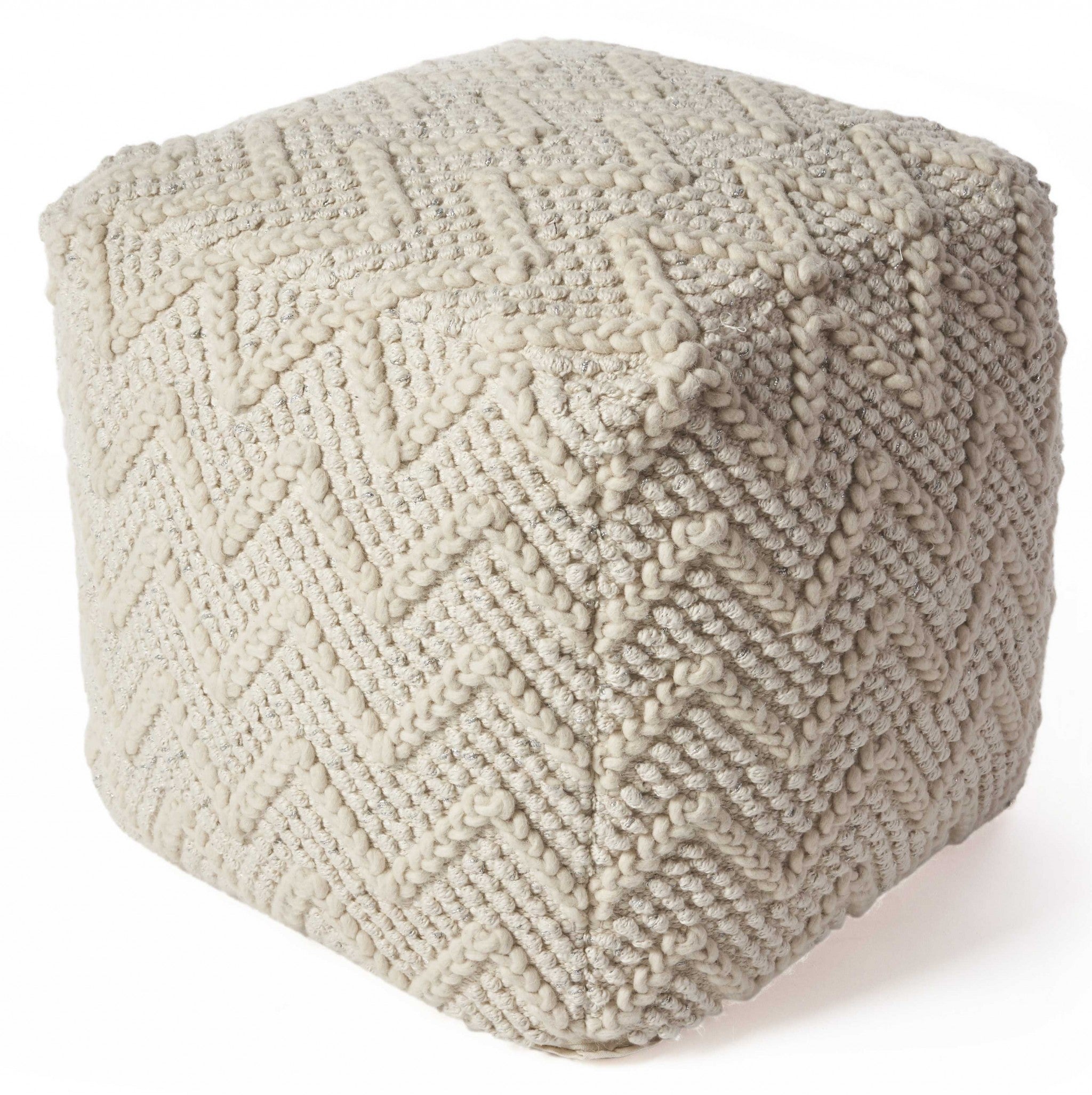 18" x 18" Wool Ivory  Pouf